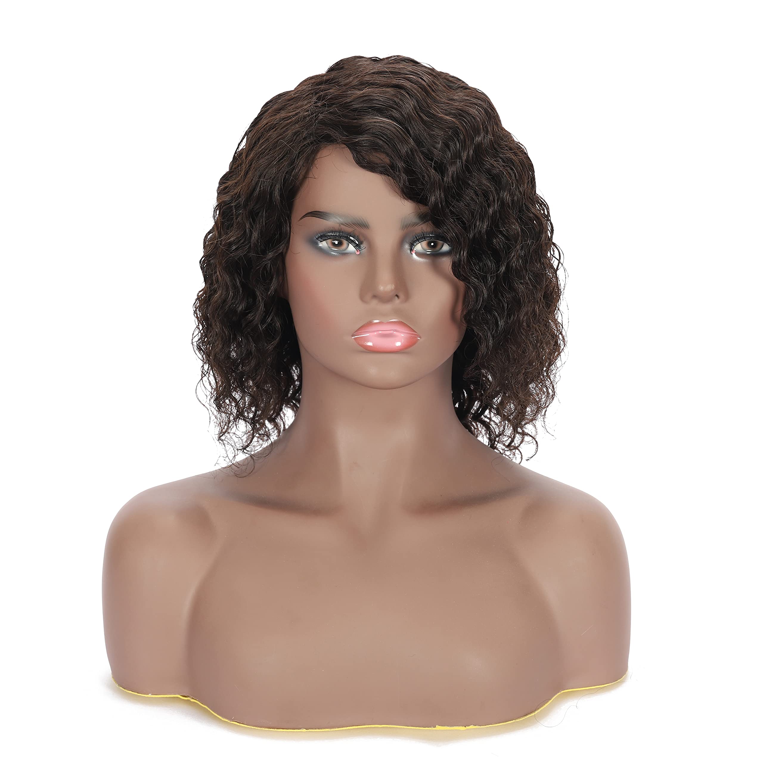 Brazilian Virgin Human Hair Wigs for Black Women - 180% Density Deep Curly Glueless Lace Front Wigs (12 Inch, #2 Dark Brown) | Perfect for Daily Wear, Cosplay & Special Occasions