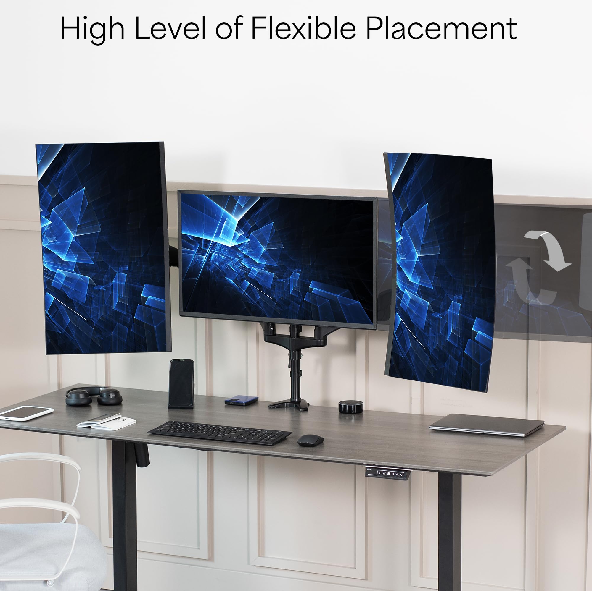 VIVO Triple Monitor Stand for 3 Screens up to 32 inches, Heavy Duty Fully Adjustable Desk Mount with C-Clamp and Grommet Base - Black (STAND-V300G) | Perfect for Home Office, Gaming Setup, and Multi-Screen Workstations