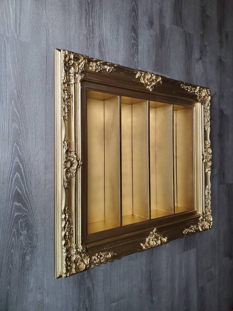 20x24 Ornate Gold Wall Frame Display - Elegant Spice Rack & Essential Oil Shelf Organizer for Kitchen, Bathroom, or Living Room Decor - Perfect for Home Storage and Display