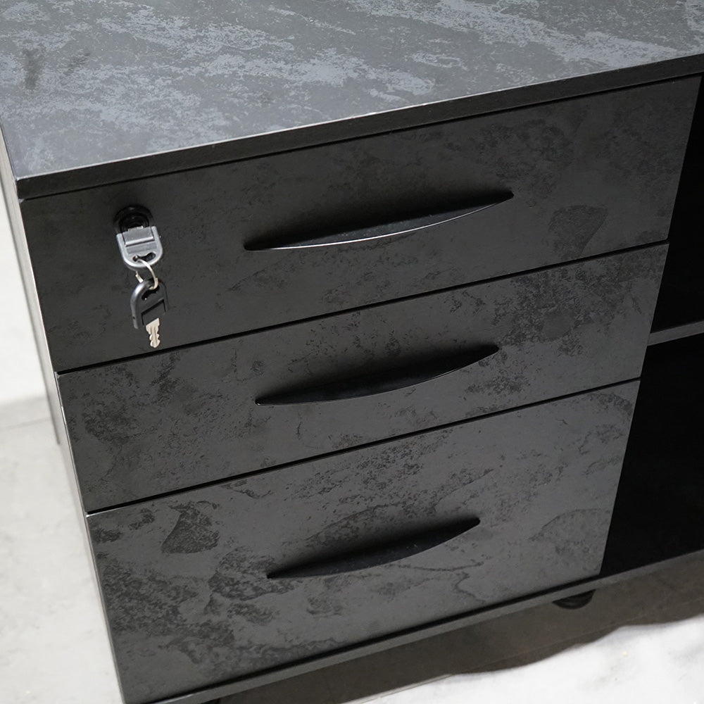 ADRIANO Black Executive Office Desk - Reversible 165cm to 180cm - Black Concrete Finish - Perfect for Home Office & Corporate Workspaces