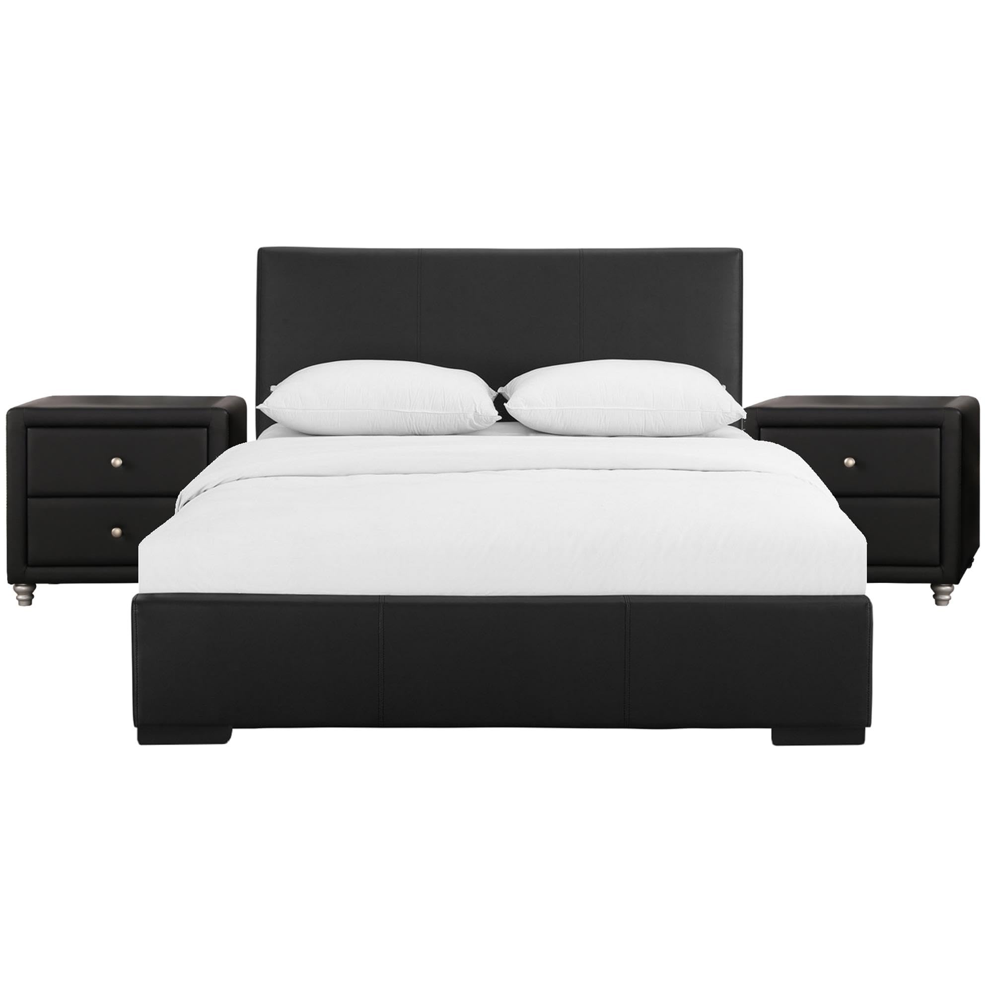 Camden Isle Hindes Upholstered Platform King Bed with 2 Nightstands - Black Fabric Bed Frame for Master Bedroom | Modern Bedroom Furniture Set with Storage