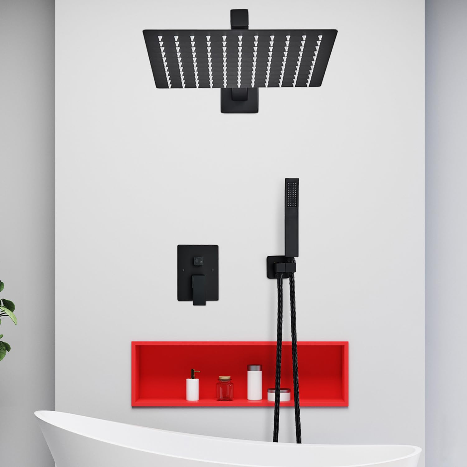 Votamuta Matte Black Shower Faucet Set - 10 Inch Rainfall Shower Head with Handheld Spray - Complete Shower System with Rough-in Valve & Trim Kit - Perfect for Modern Bathroom Renovations & Spa-Like Shower Experience