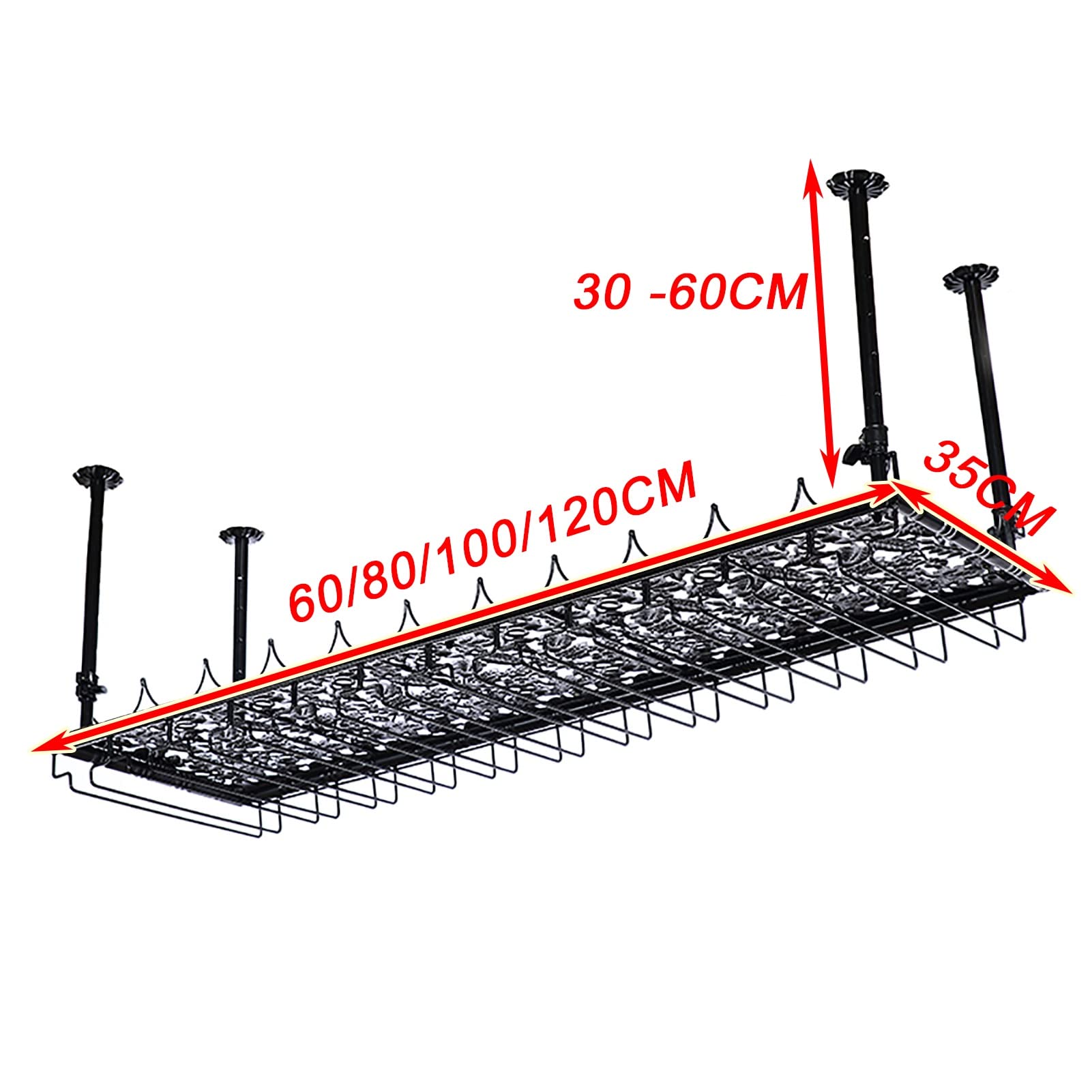 Stylish Ceiling-Mounted Wine Bottle Holder & Glass Rack - Adjustable Height (100x35cm) for Bar, Kitchen, Restaurant - Perfect for Wine Storage and Decorative Display