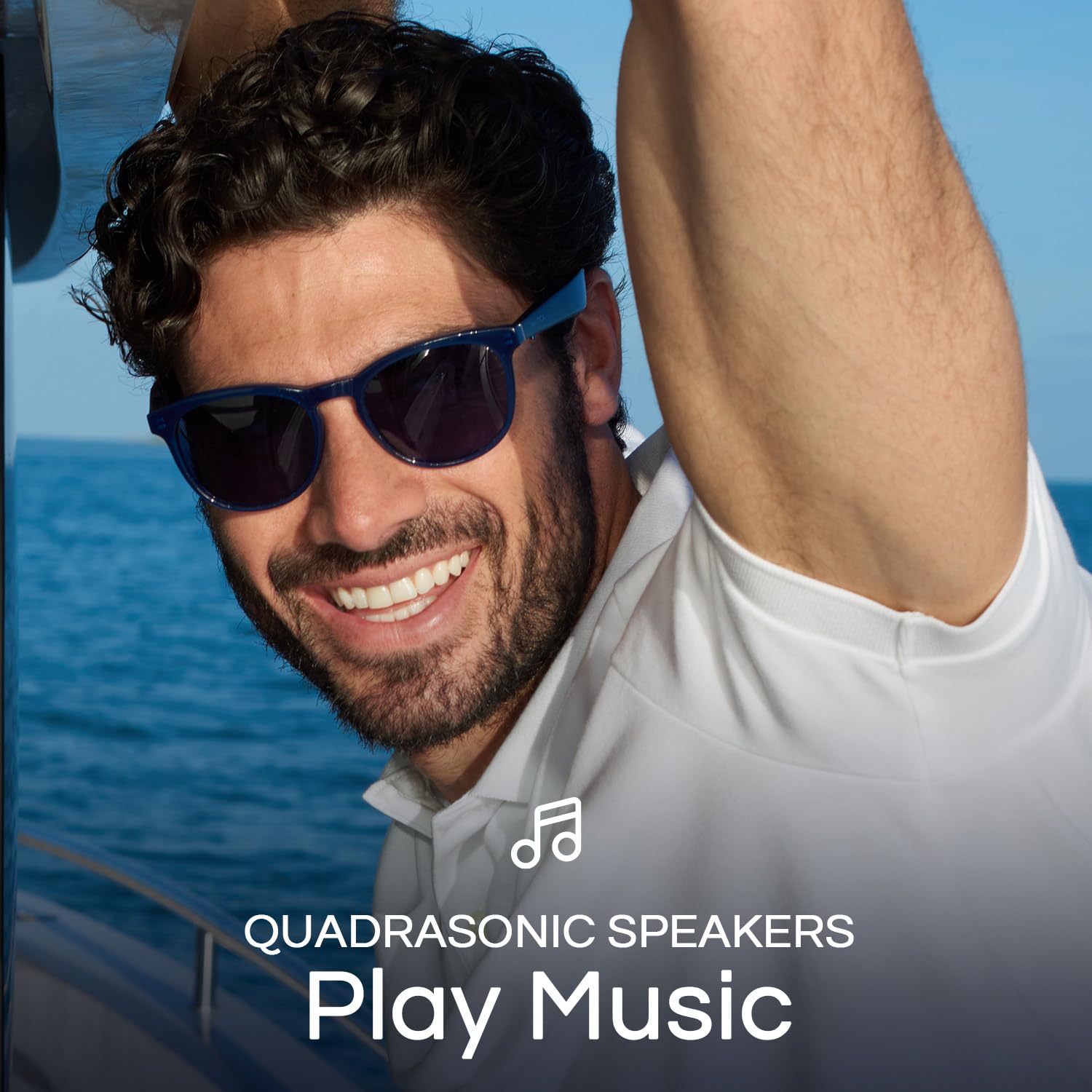 Nautica Tailwind Smart Sunglasses for Men & Women - Wireless Bluetooth Glasses with Open Ear Speakers, Built-in Mic & Polarized UV400 Lenses - Solid Navy Blue (Wide Fit) - Perfect for Running, Cycling & Outdoor Activities