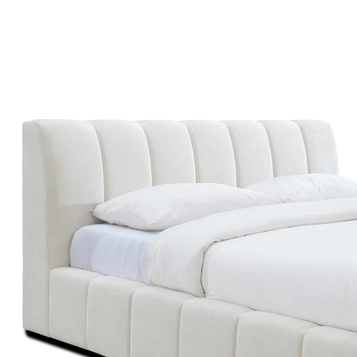 Allocco King Size Bed Frame with Upholstered Headboard - Cream Velvet Fabric for Luxurious Bedroom Decor | Perfect for Master Bedrooms, Guest Rooms & Modern Home Interiors