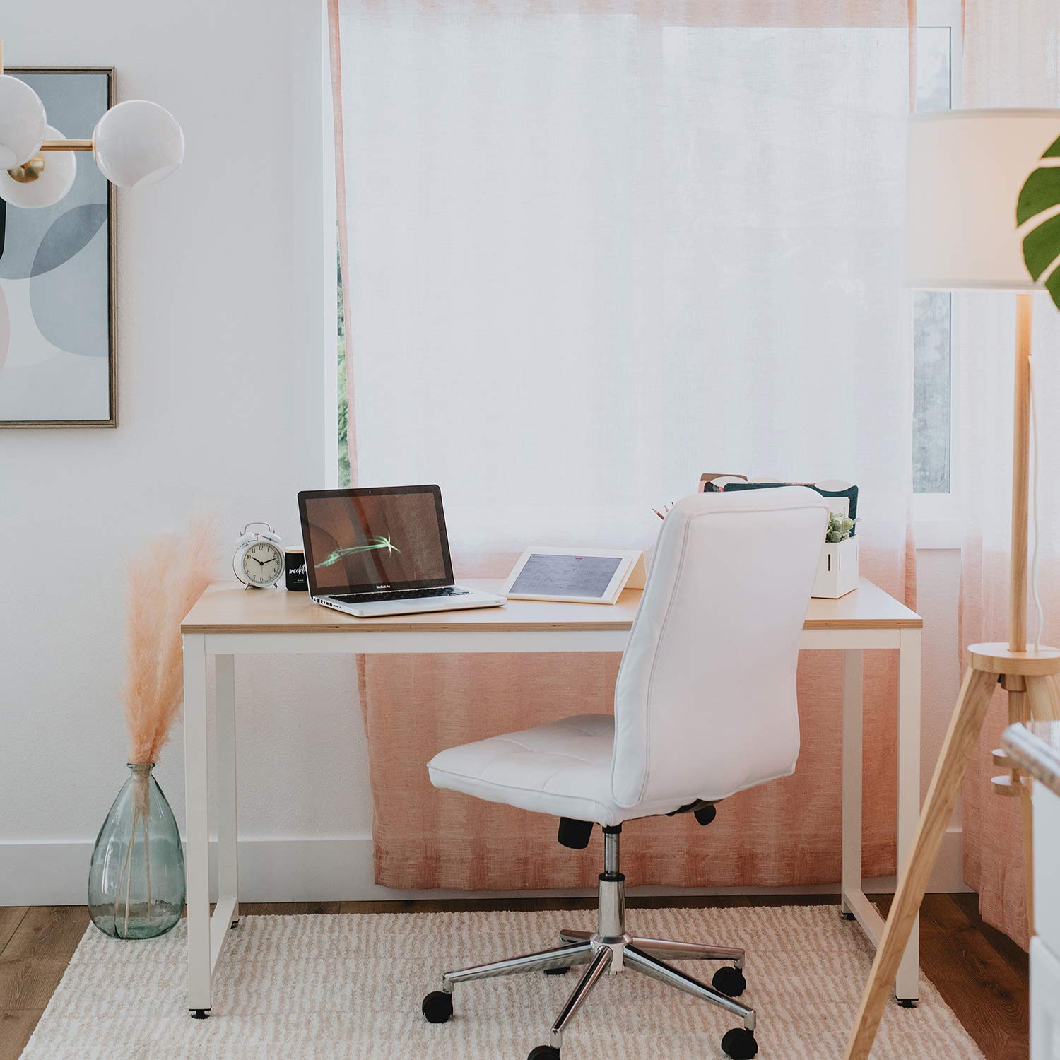 SOFSYS 63 Inch Large Computer Desk with Sturdy Metal Frame - Home Office Writing Workstation for Gaming, Designers & Entrepreneurs (Oak/White) - Perfect for Small Spaces, Remote Work & Online Classes