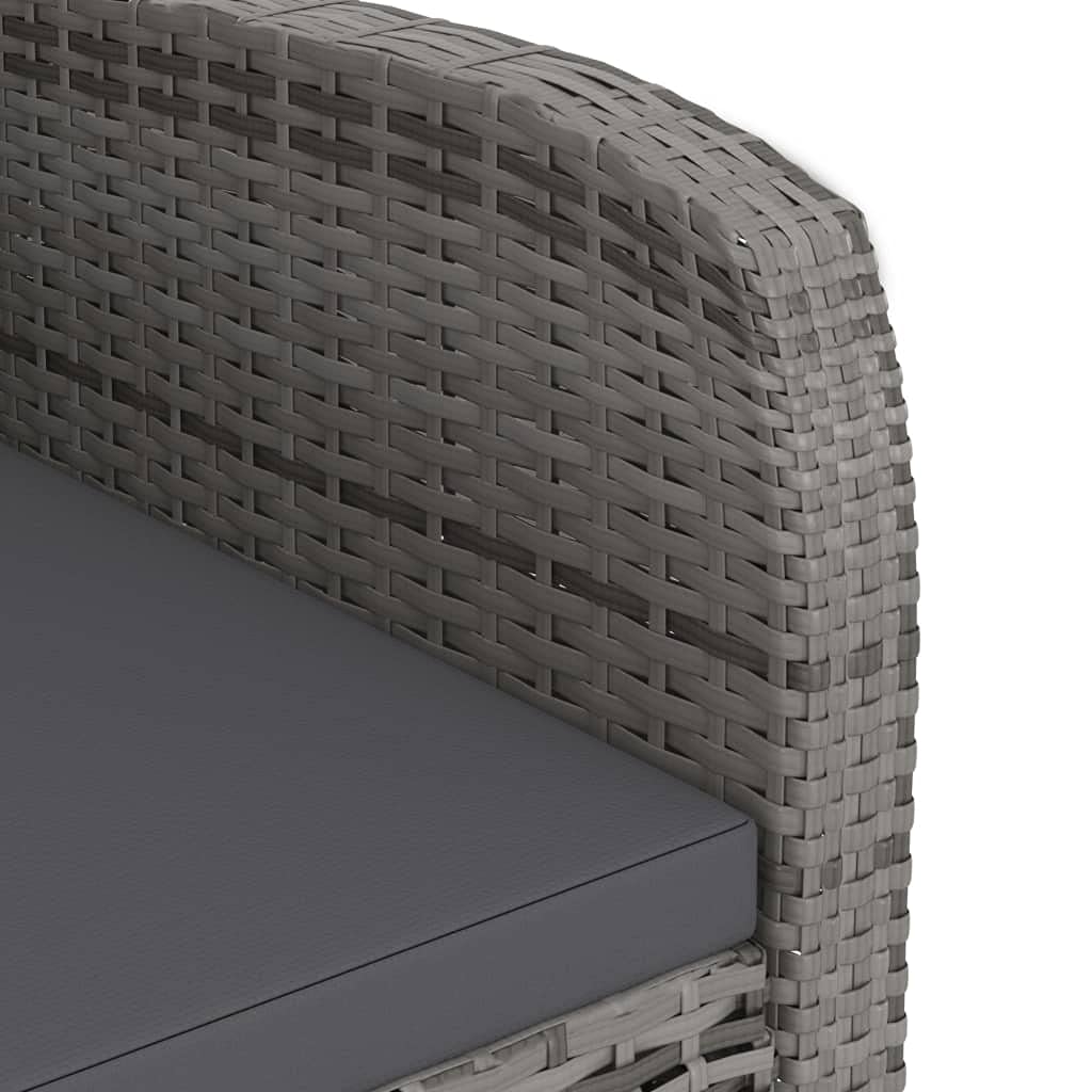 7-Piece Gray Poly Rattan Patio Dining Set with Cushions & Acacia Wood Tabletop - Adjustable Reclining Chairs for Outdoor Entertaining, Backyard BBQs & Poolside Relaxation