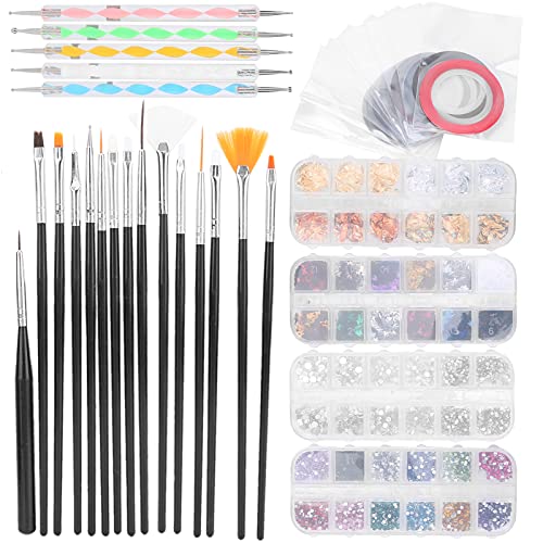 Professional Nail Art Tool Kit - Dotting Pens, Brushes, Glitter, Rhinestones & Foil Tapes for DIY Nail Designs | Perfect for Home Salon, Manicure Artists & Nail Decoration Enthusiasts