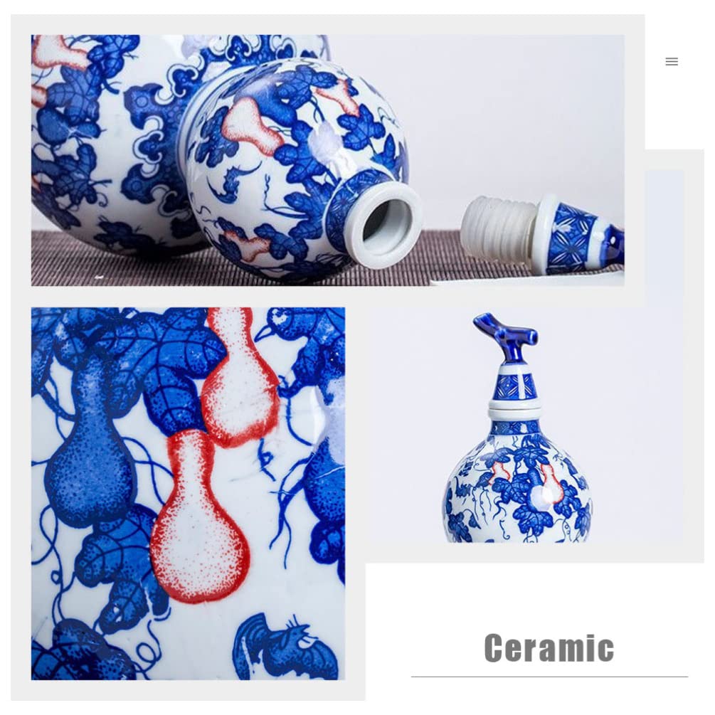 Portable Ceramic Wine Gourd Jug - 26x12.5cm Chinese Antique Style Water Kettle with Floral Print, Empty Wine Bottle for Home & Restaurant Use | Perfect for Serving Tea, Wine, or as Decorative Vase