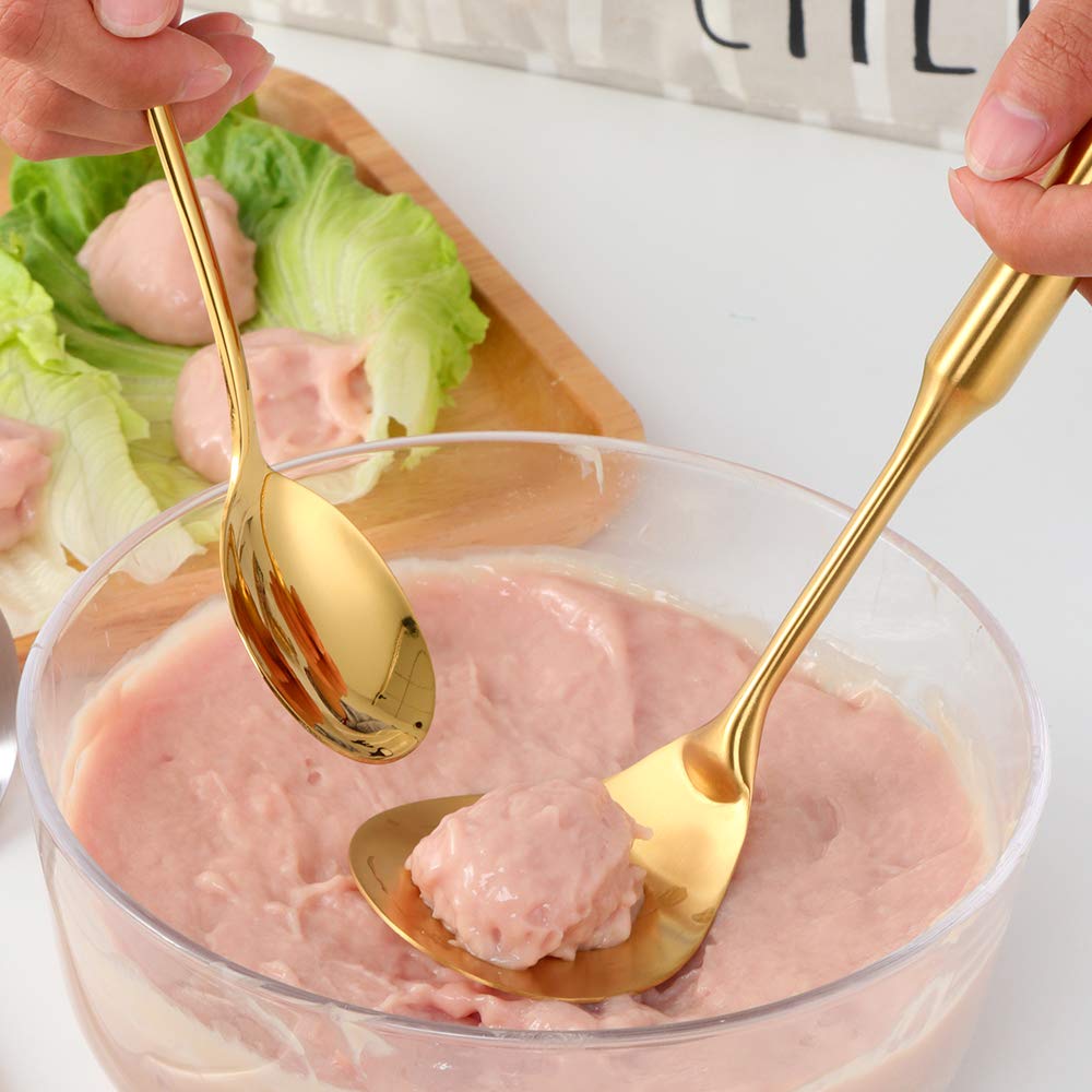 2-Piece Stainless Steel Meatball Spoon Set - 18/8 Non-Stick Meatball Maker with Long Handle - Perfect for Cooking, Serving & Meal Prep - Rainbow Color