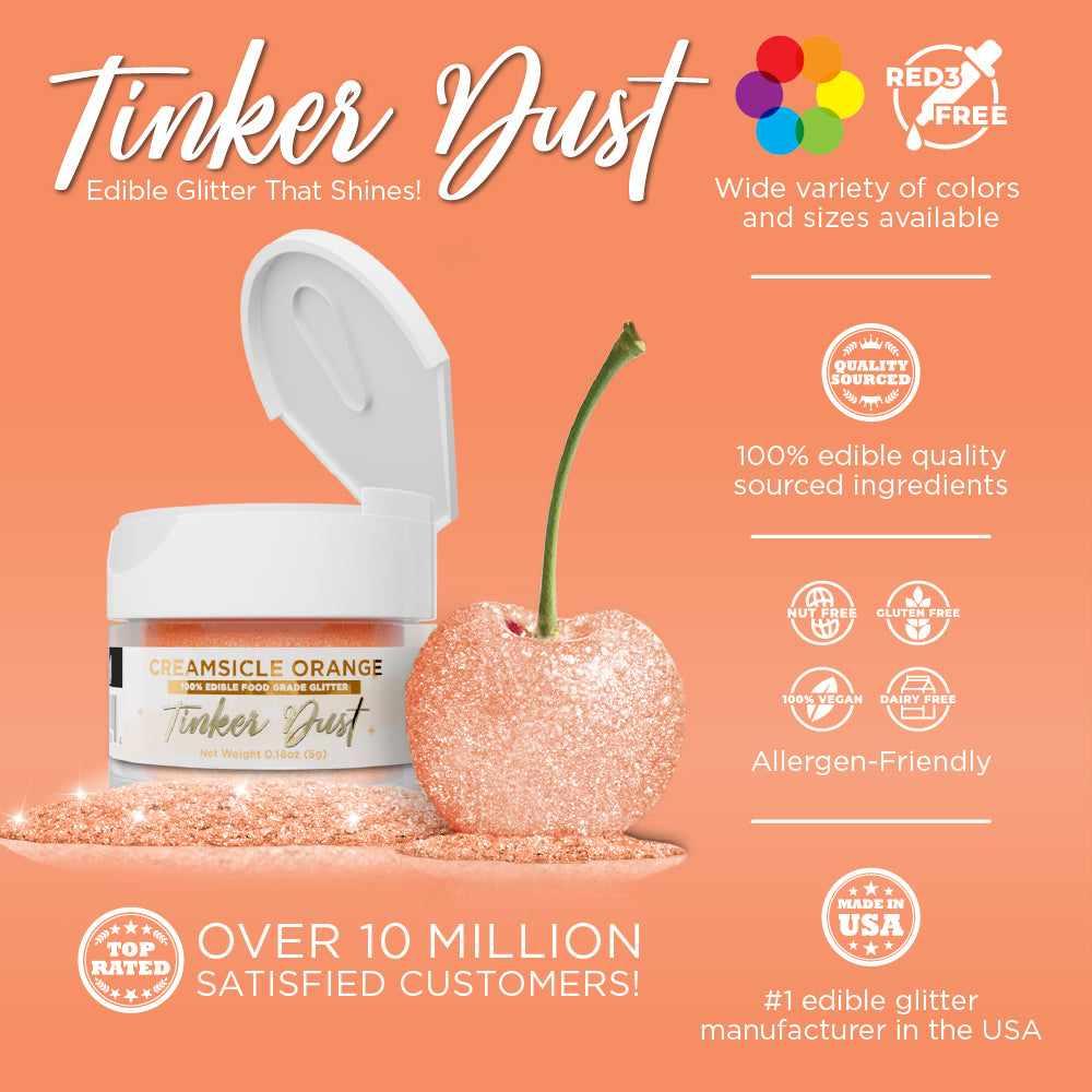 Tinker Dust® Creamsicle Orange Edible Glitter - 5 Grams for Cake Decorating, Cupcake Topping & DIY Desserts