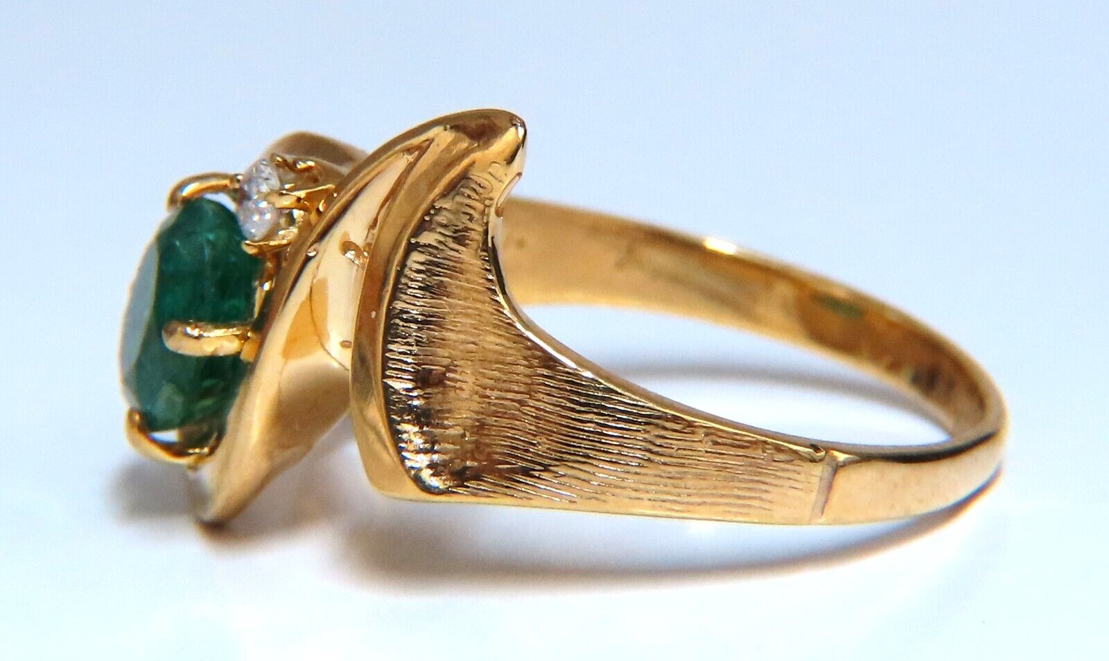 14kt Gold Emerald and Diamond Ring - 1.15ct Natural Emerald with Mod Deco Design | Elegant Engagement, Anniversary Gift for Women
