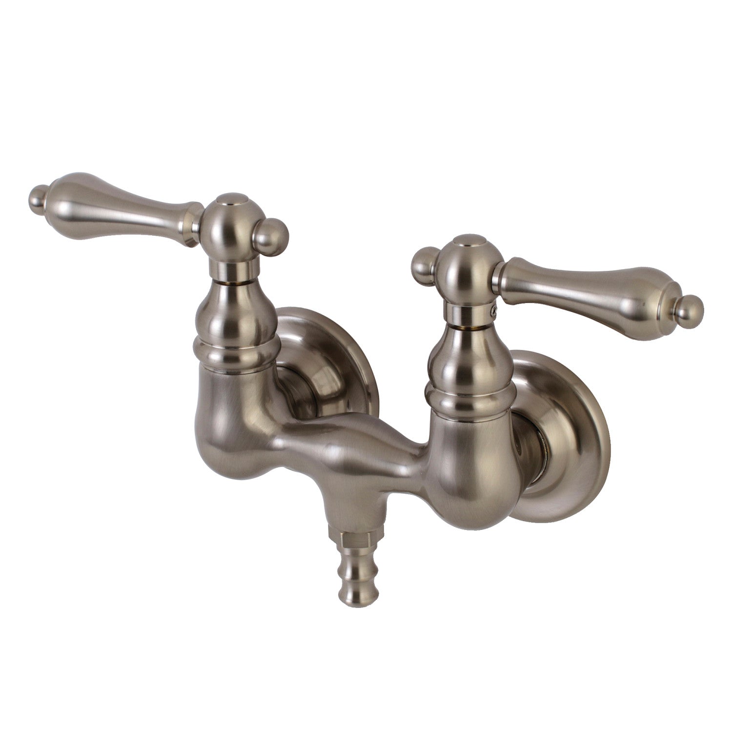 Vintage Style Two Handle 2 Hole Wall Mount Clawfoot Tub Faucet in Brushed Nickel - Perfect for Bathroom Renovation & Antique Style Decor