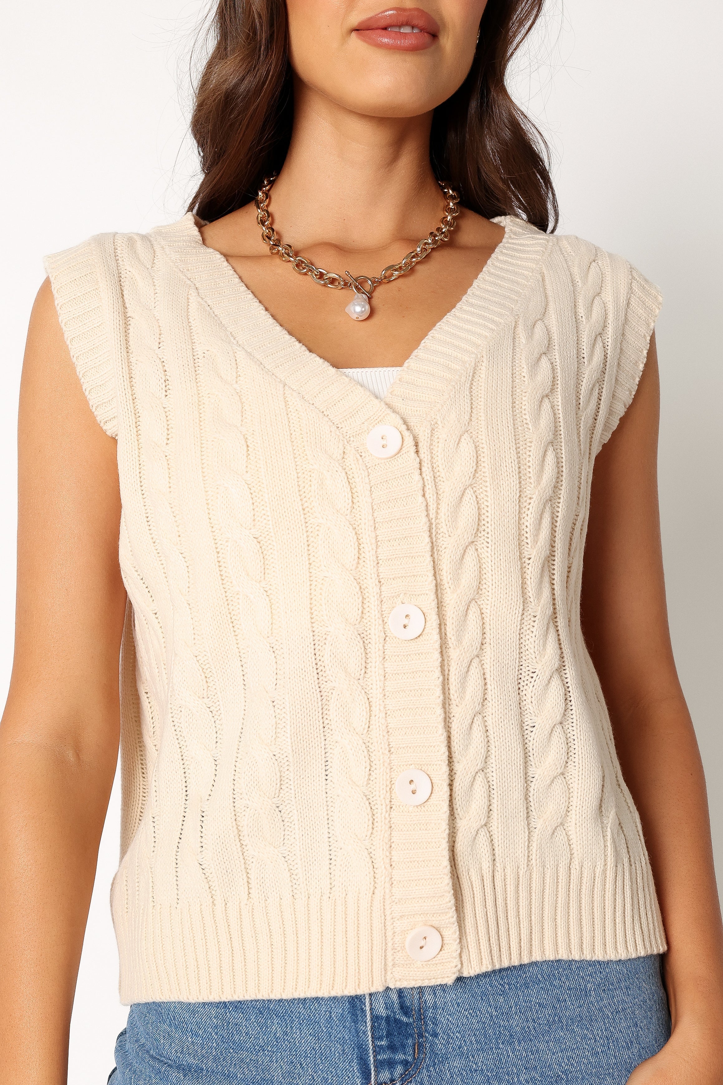 Kyle Knit Vest for Women - Soft Cream Cardigan Sweater - Cozy Winter Layering for Office, Casual Outfits & Fall Fashion
