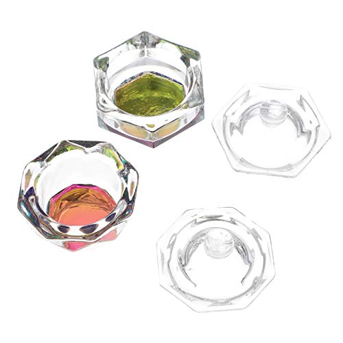 Beaupretty 2 Pack Clear Glass Nail Dappen Dishes with Lids - Hexagon & Octagon Crystal Nail Liquid Cups for DIY Nail Art, Manicure & Pedicure - Perfect for Salon Professionals & Home Nail Enthusiasts