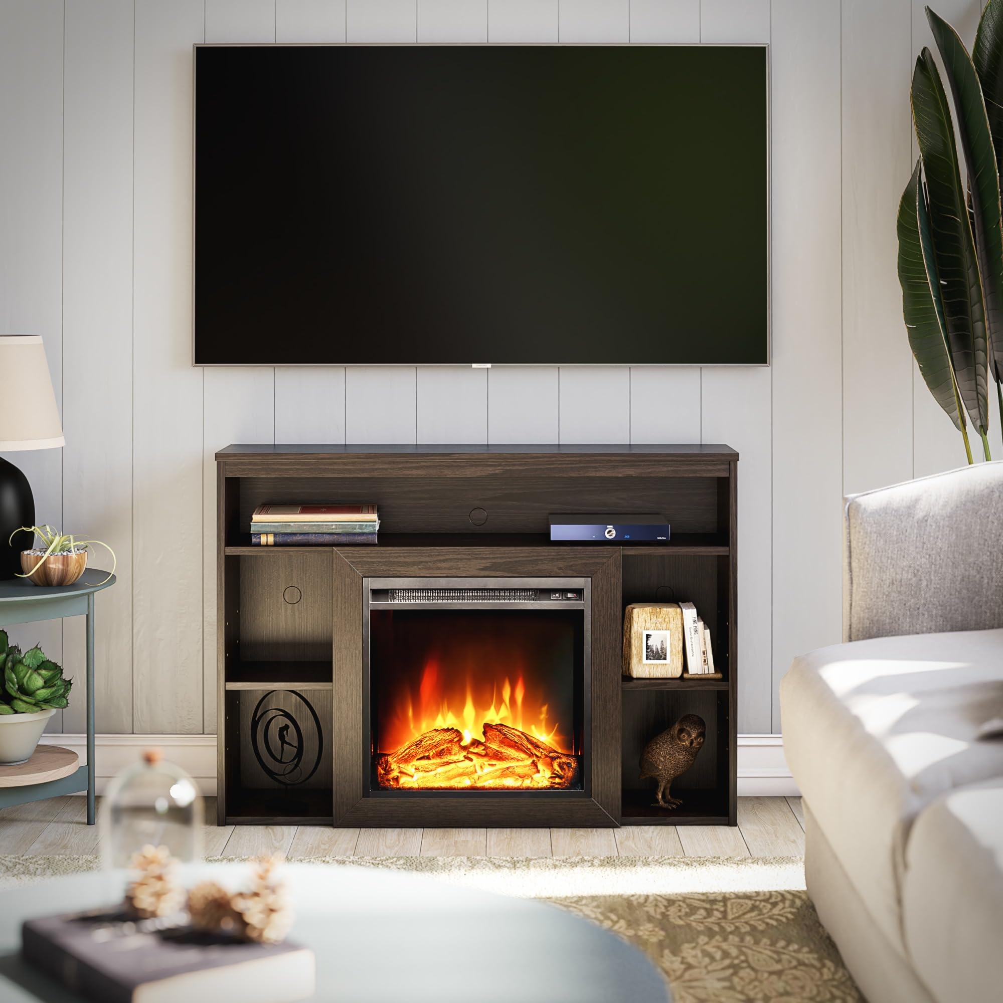 Ameriwood Home Alwick Electric Fireplace Mantel in Espresso - Perfect for Living Room, Bedroom & Home Decor