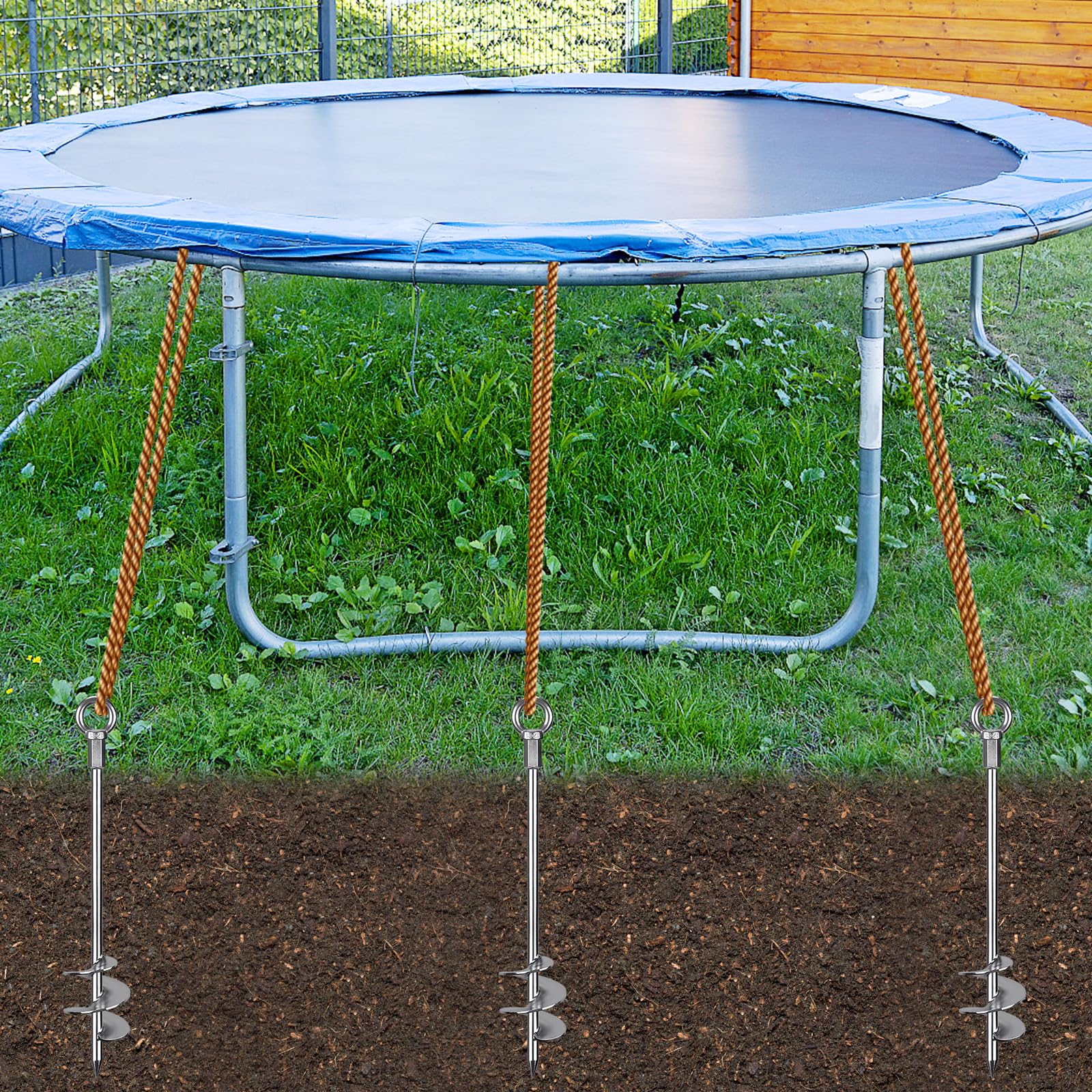 30'' Heavy Duty Fully Welded Screw-in Ground Anchors - 3'' Wider Spiral Earth Anchors (4 Pack) for Swing Sets, Trampolines, Mobile Homes & Sheds - Wind Resistant Outdoor Stabilization for Play Equipment & Structures