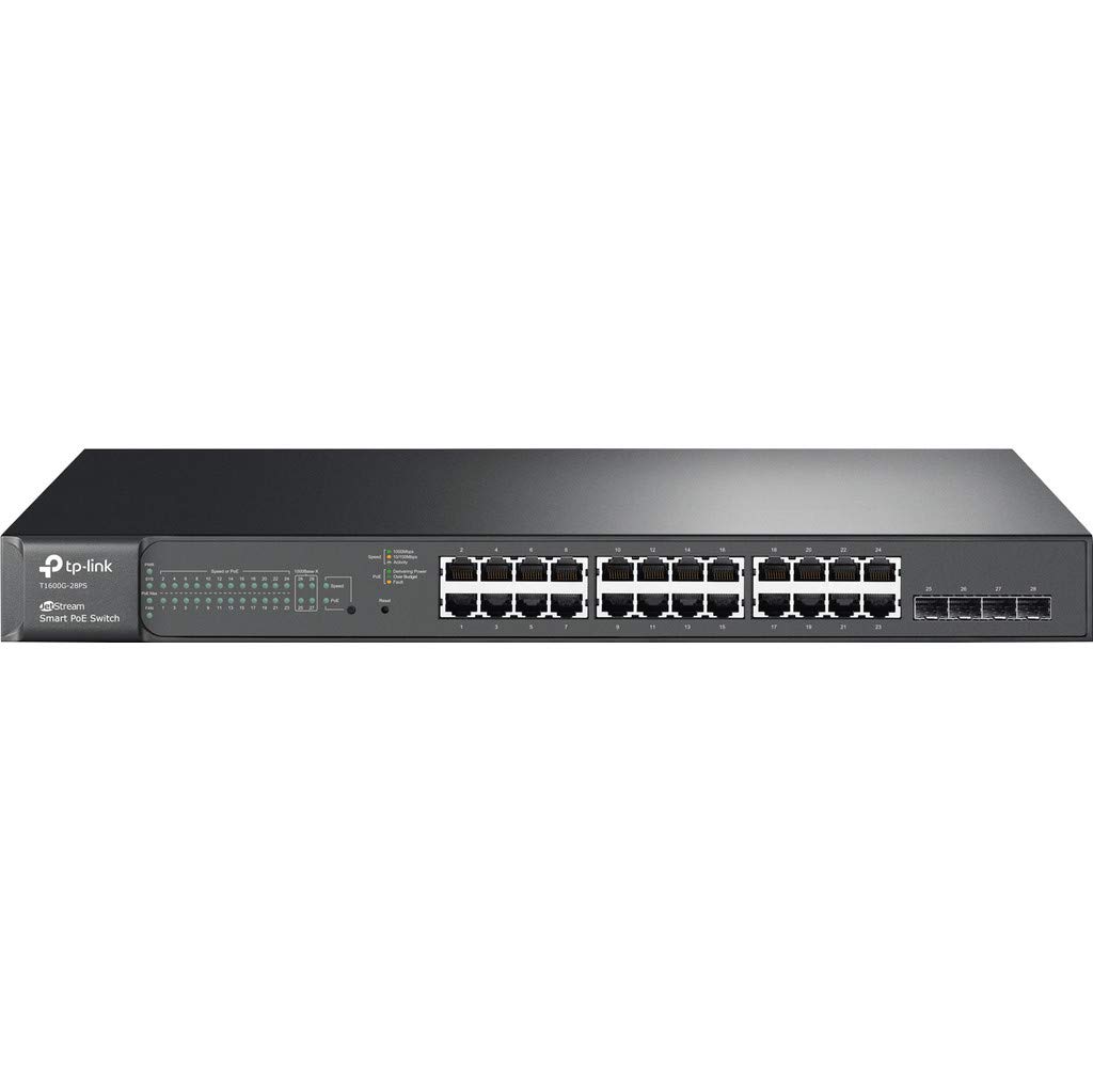 TP-Link 24 Port Gigabit PoE+ Switch | 192W Power Budget | 4 SFP Slots | Smart Managed Network Switch | L2/L3/L4 QoS, IGMP, LAG Support | IPv6 & Static Routing | Limited Lifetime Warranty (T1600G-28PS) | Ideal for Office Networks, IP Camera Systems & VoIP Phone Setups