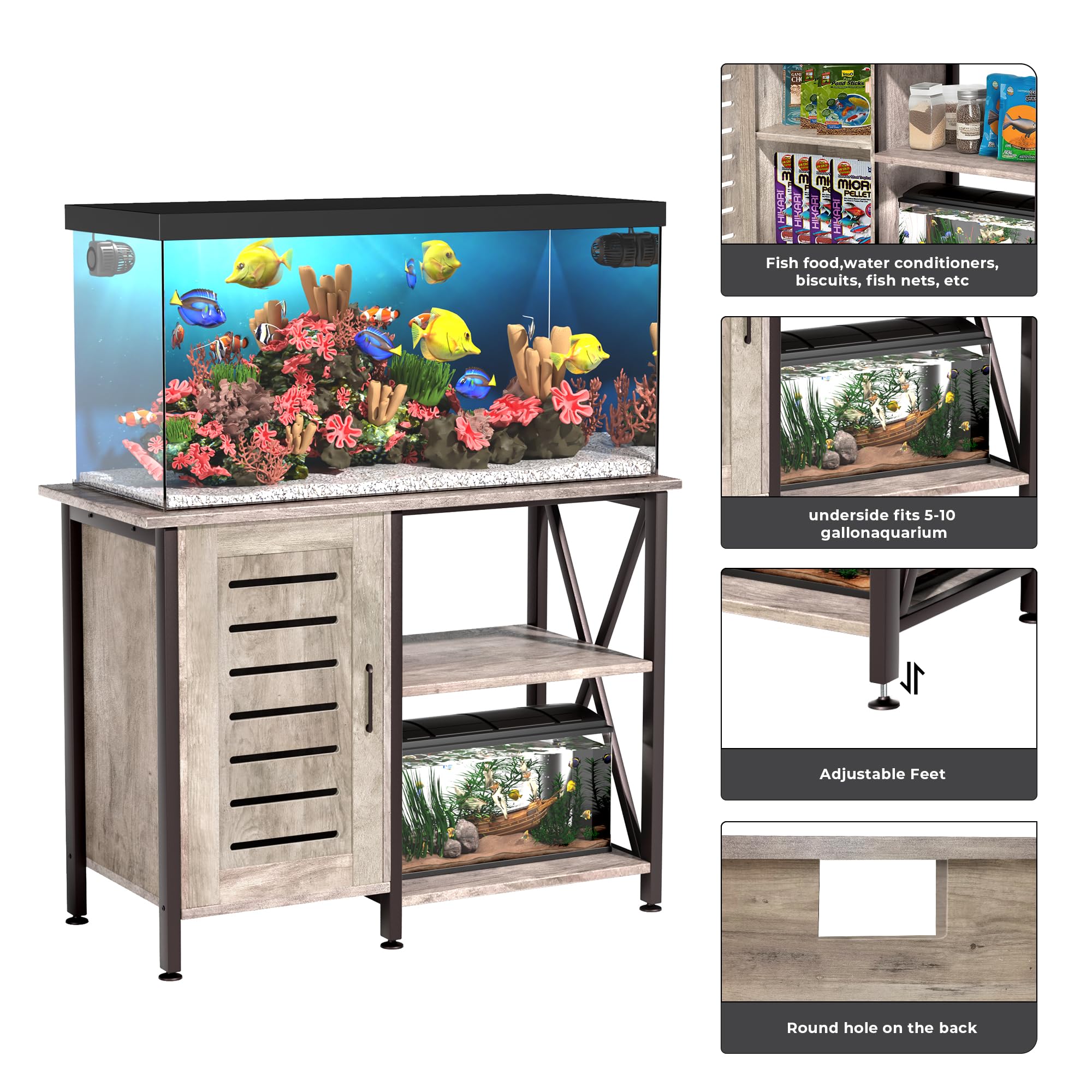 40-50 Gallon Heavy Duty Fish Tank Stand with Storage Cabinet - 1000LBS Capacity Metal Aquarium Stand (40.55
