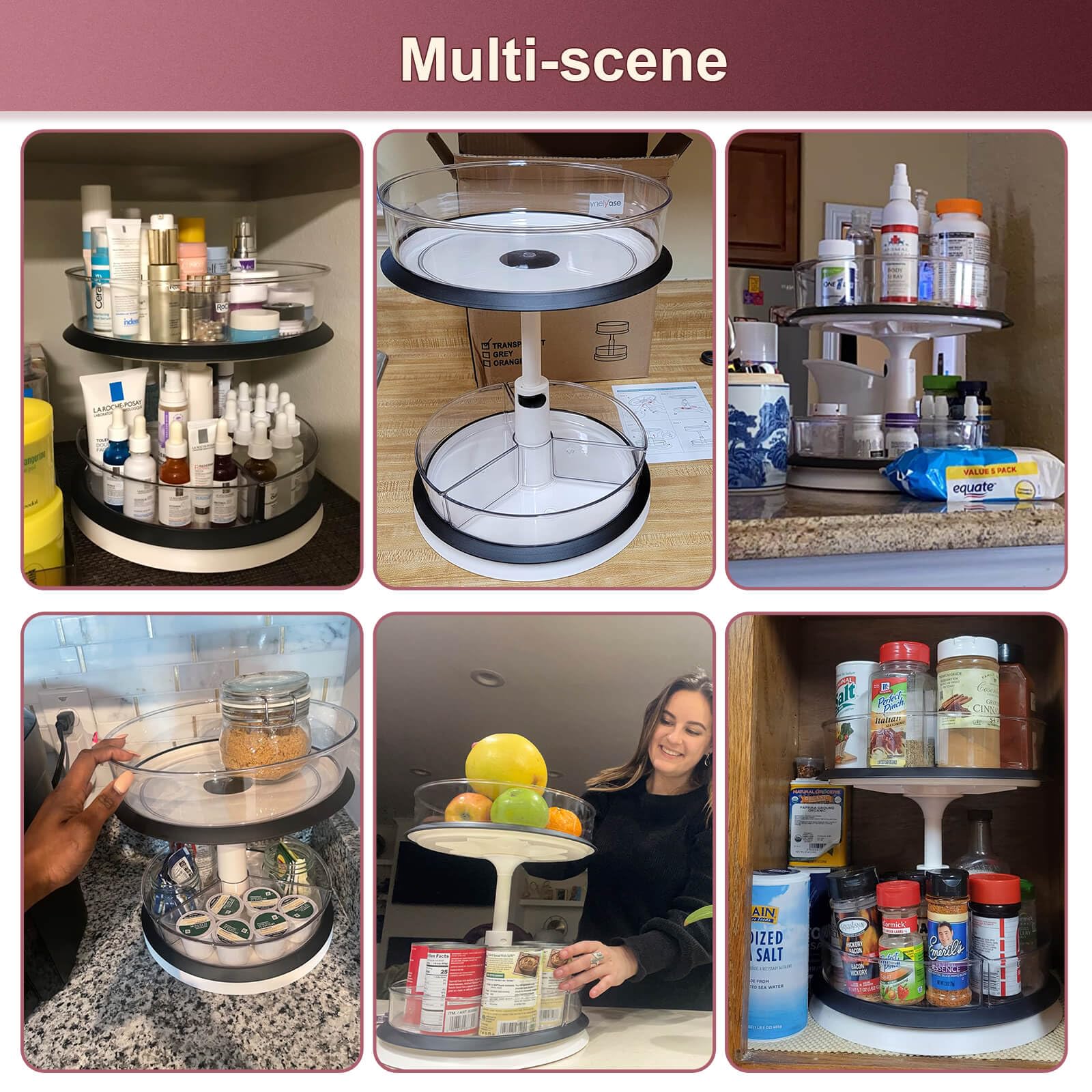 2 Tier Lazy Susan Turntable Organizer - 11 Inch White Spinning Shelf for Spices, Makeup & Kitchen Storage | Perfect for Cabinet, Bathroom Countertop & Pantry Organization