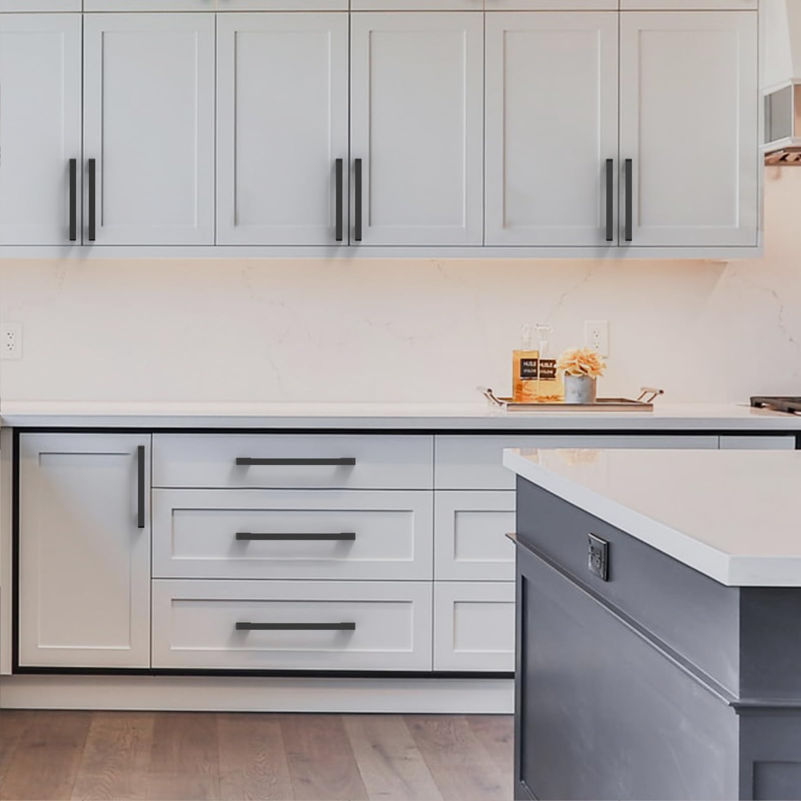 Amerdeco 10 Pack Matte Black Cabinet Pulls 5 Inch (128mm) Hole Centers - Modern Kitchen Cabinet Handles & Drawer Pulls for Cabinets, Cupboards, Dressers & Furniture Hardware (ZH0062) - Perfect for Home Renovation, DIY Projects & Kitchen Upgrades