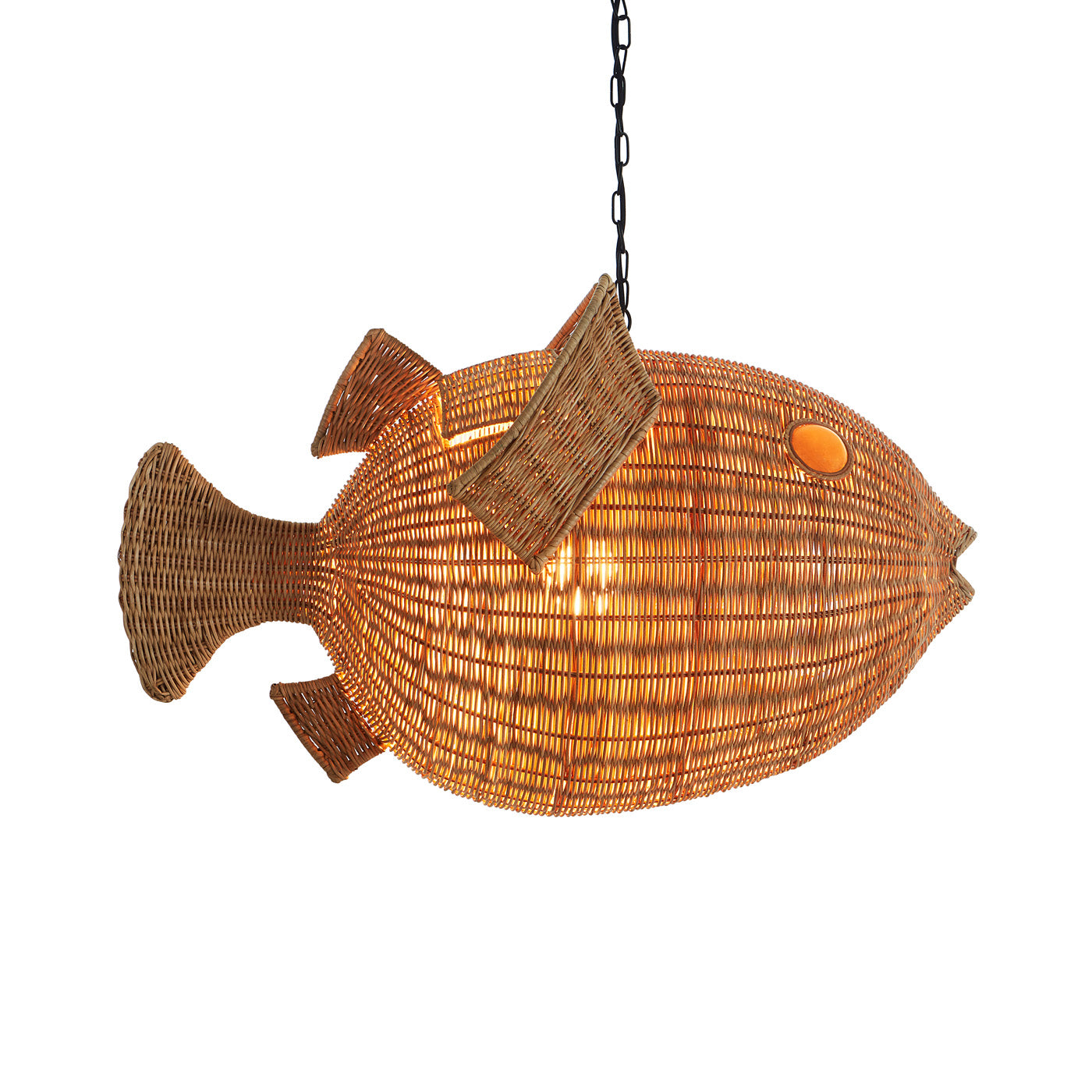 Wicker Blowfish Medium Pendant Light - Handwoven Rattan Chandelier for Coastal, Boho, or Beach House Decor - Perfect for Living Room, Bedroom, or Dining Area Lighting