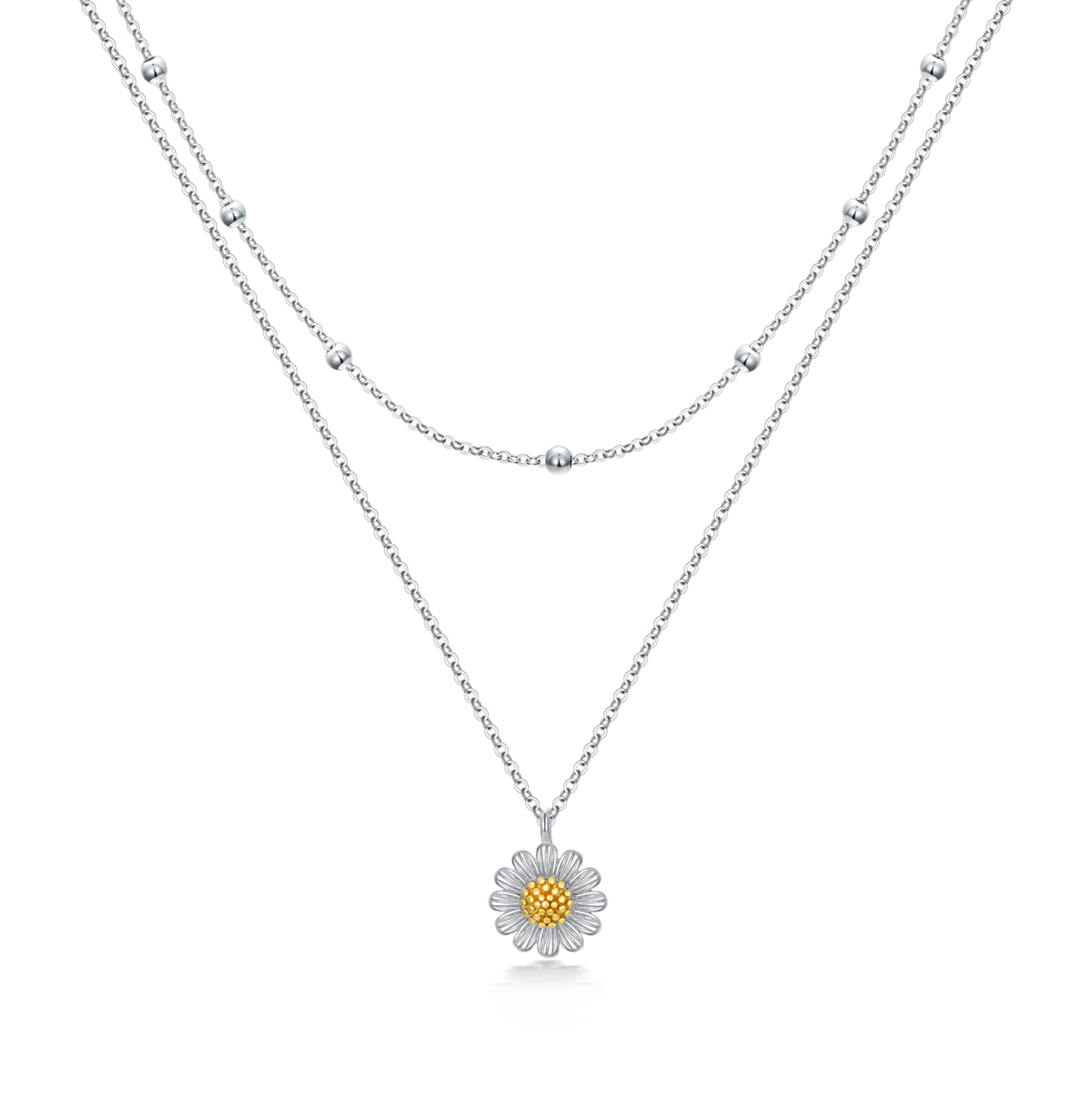 Tree of Life Lotus Daisy Layered Sterling Silver Choker Necklace for Women - Elegant Stacked Jewelry Gift for Everyday Wear, Date Nights & Special Occasions