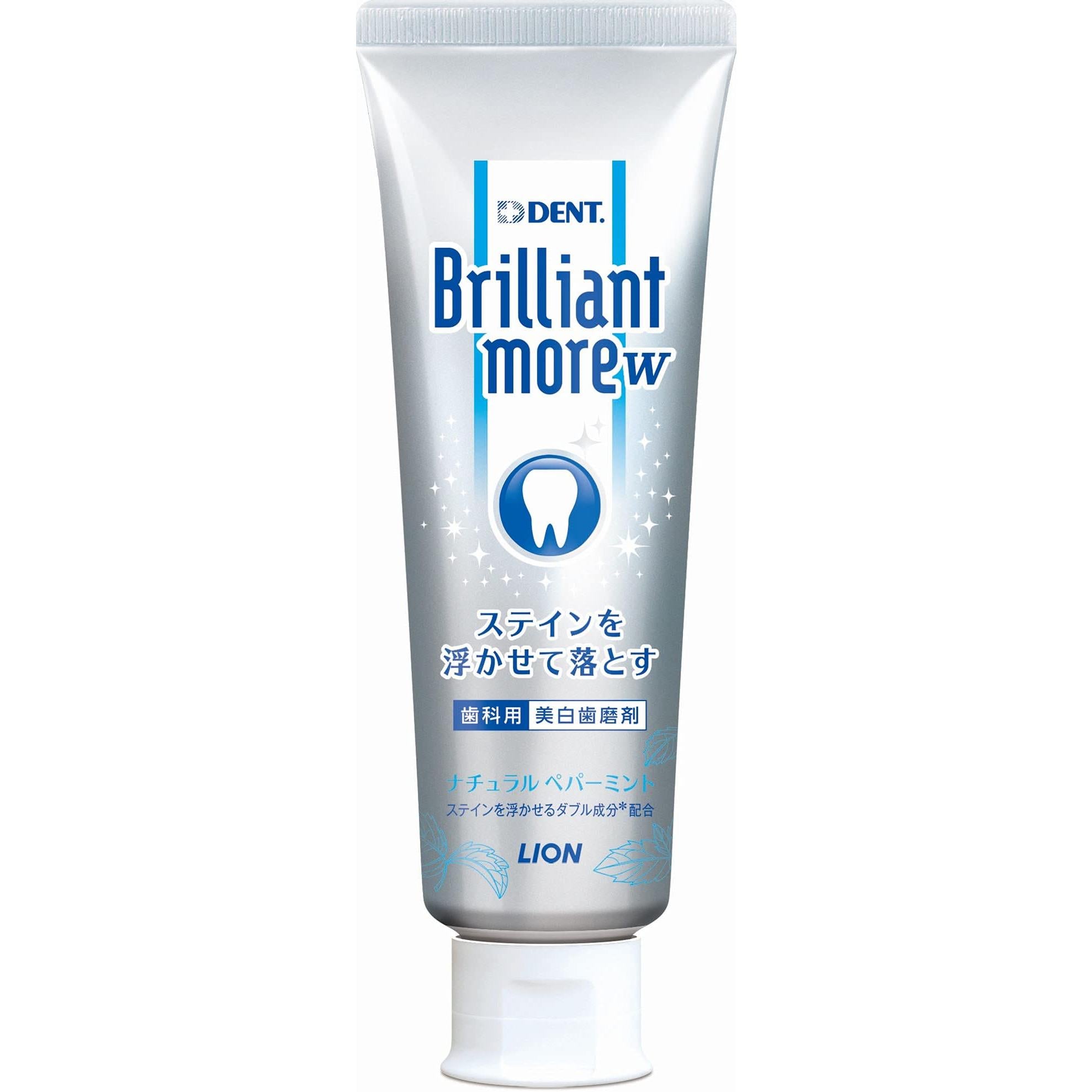 Lion Brilliant More Stain Removal Fluoride Toothpaste - Peppermint Flavor 90g for Whitening Teeth & Fresh Breath - Perfect for Daily Oral Care & Coffee Stain Removal