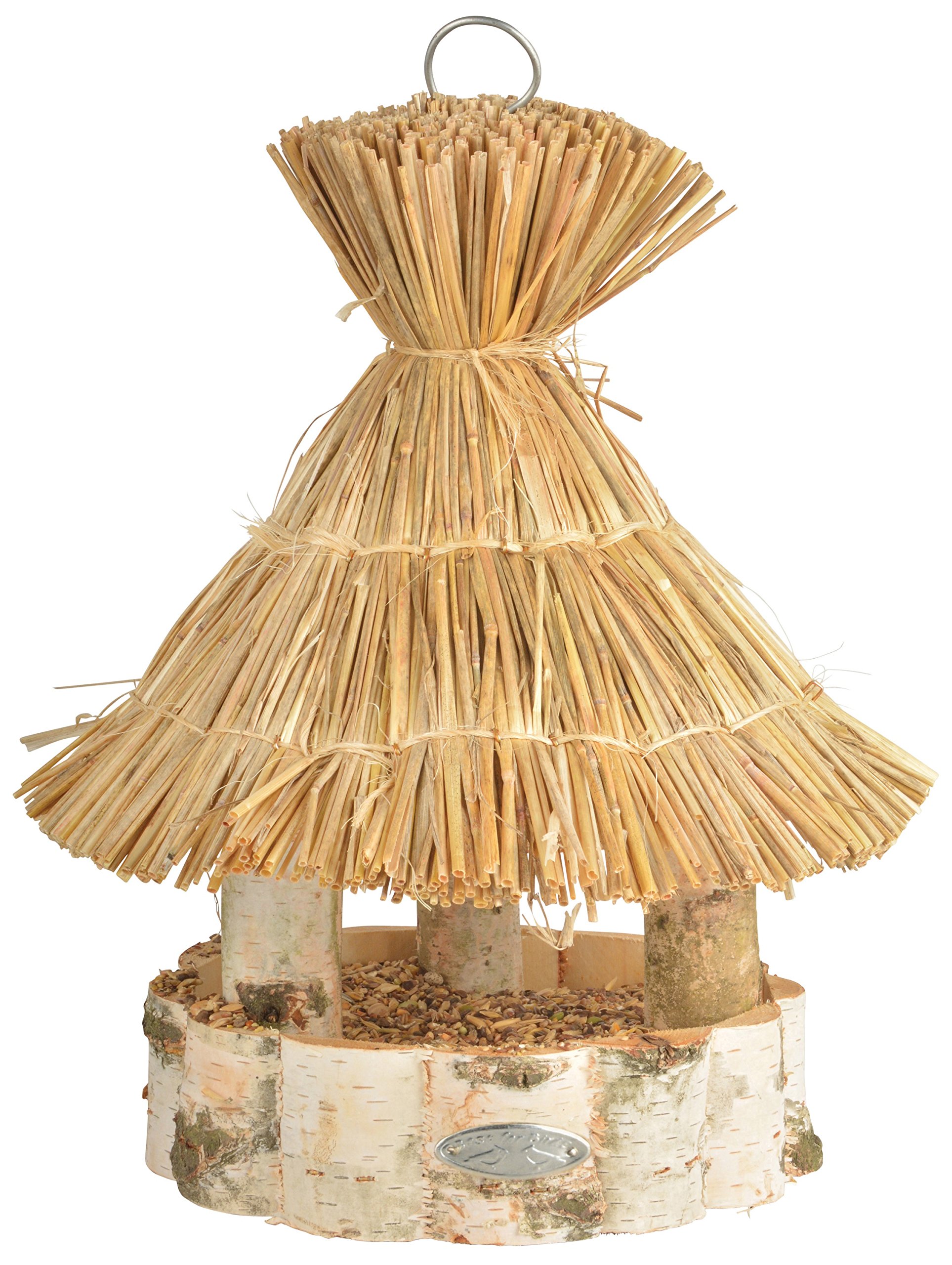 Round Birch Wood Hanging Bird Feeder - Outdoor Garden Decoration for Attracting Wild Birds - Perfect for Backyard, Patio, and Balcony Bird Watching