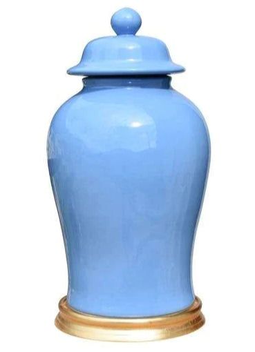 Blue Porcelain Temple Jar with Gold Leaf Base - Elegant Home Decor for Living Room, Office & Meditation Spaces