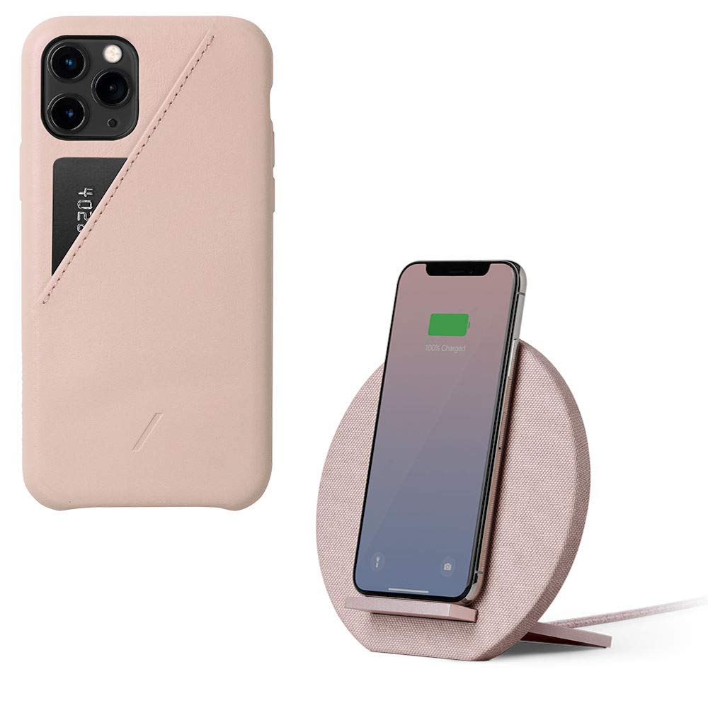 Native Union Clic Card Case for iPhone 11 Pro Max with Wireless Charging Dock - Nude & Rose (Qi Compatible for iPhone & Smartphones) - Perfect for Travel, Work & Everyday Use
