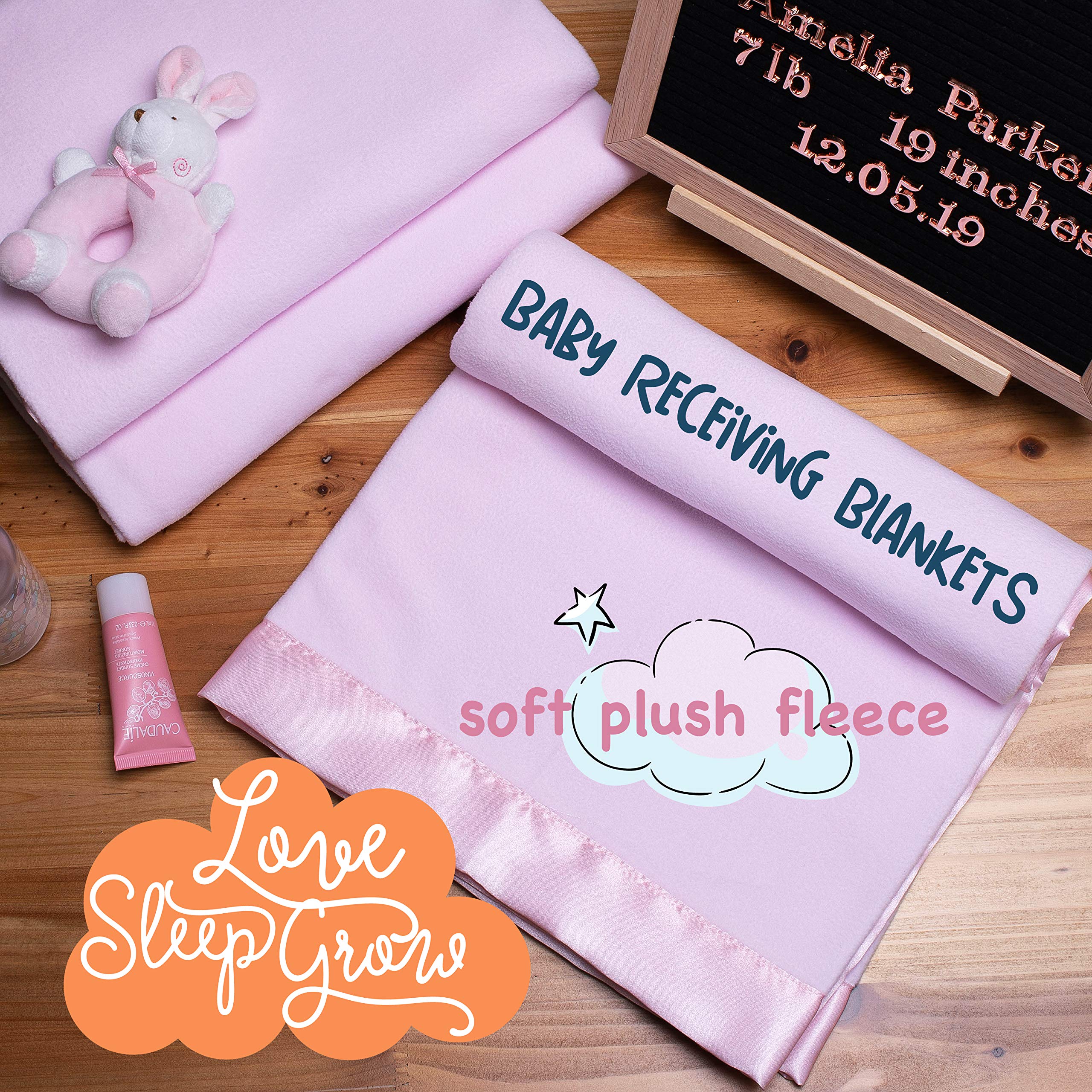 Personalized Baby Blanket with Initial and Name - 36x36 Inch Soft Fleece with Satin Trim (Pink) - Perfect Baby Shower Gift for Boys and Girls - Ideal for Swaddling, Nursing, and Photo Props