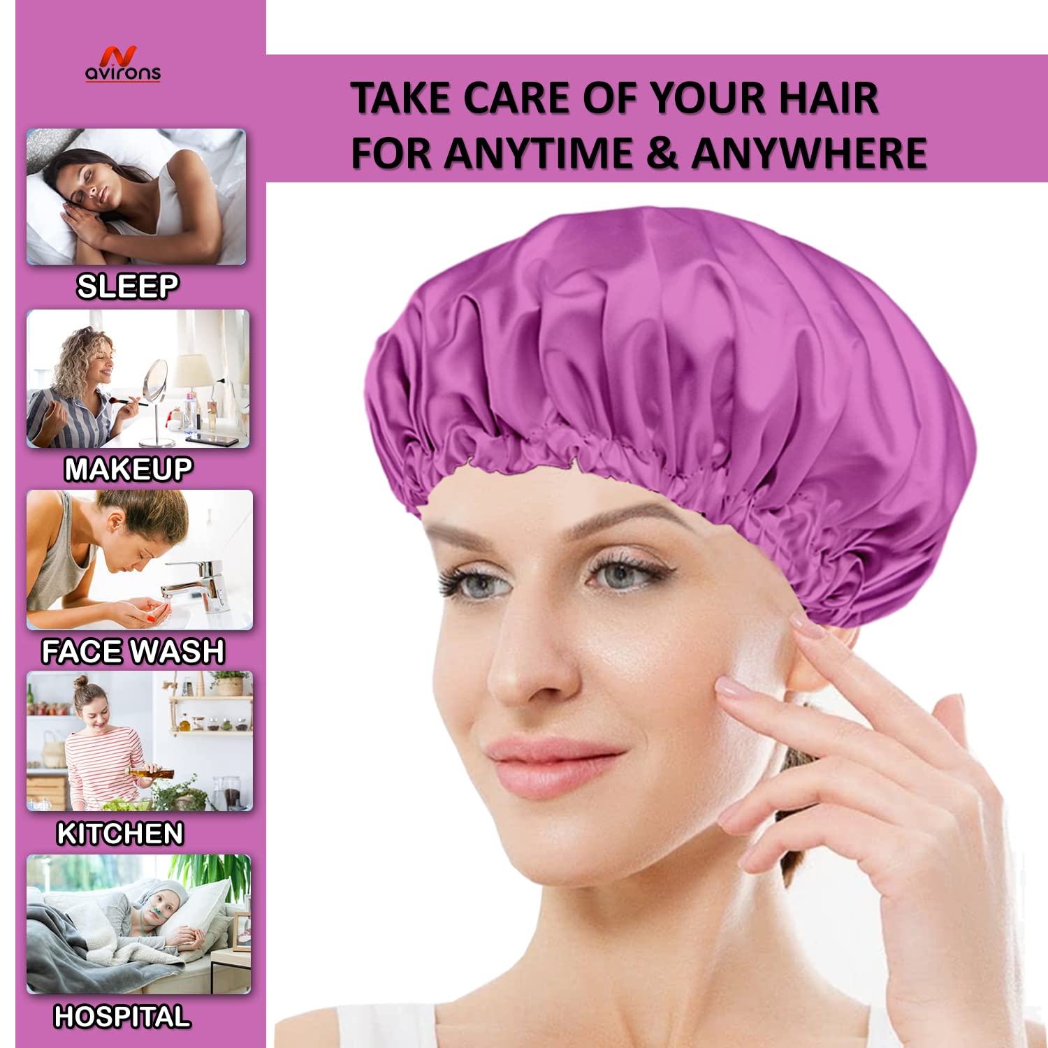 Avirons Reversible Satin Silk Hair Bonnet & Sleep Mask Set - 2-in-1 Blackout Eye Mask & Hair Protection Cap for Nighttime & Travel - Soft Silk Bonnet for Curly, Natural, Braided Hair & Deep Sleep