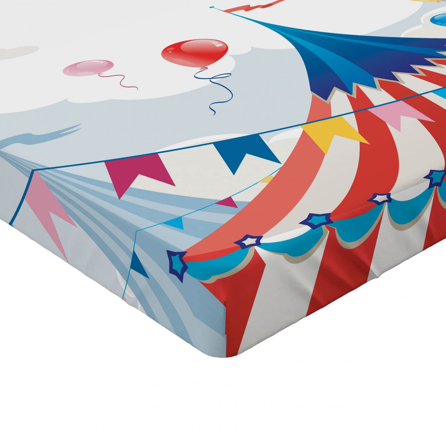 Ambesonne Circus Fitted Sheet - Full Size Colorful Bedding with Deep Pocket Elastic, Summer Entertainment Theme | Perfect for Kids' Rooms, Themed Parties & Circus Lovers