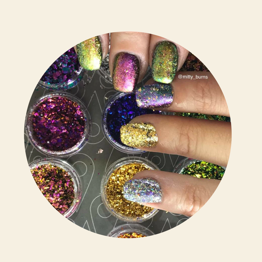 Mitty Shattered Chrome Flakes Dream Nail Polish - Metallic Chrome Nail Art for Parties, Weddings & Special Occasions