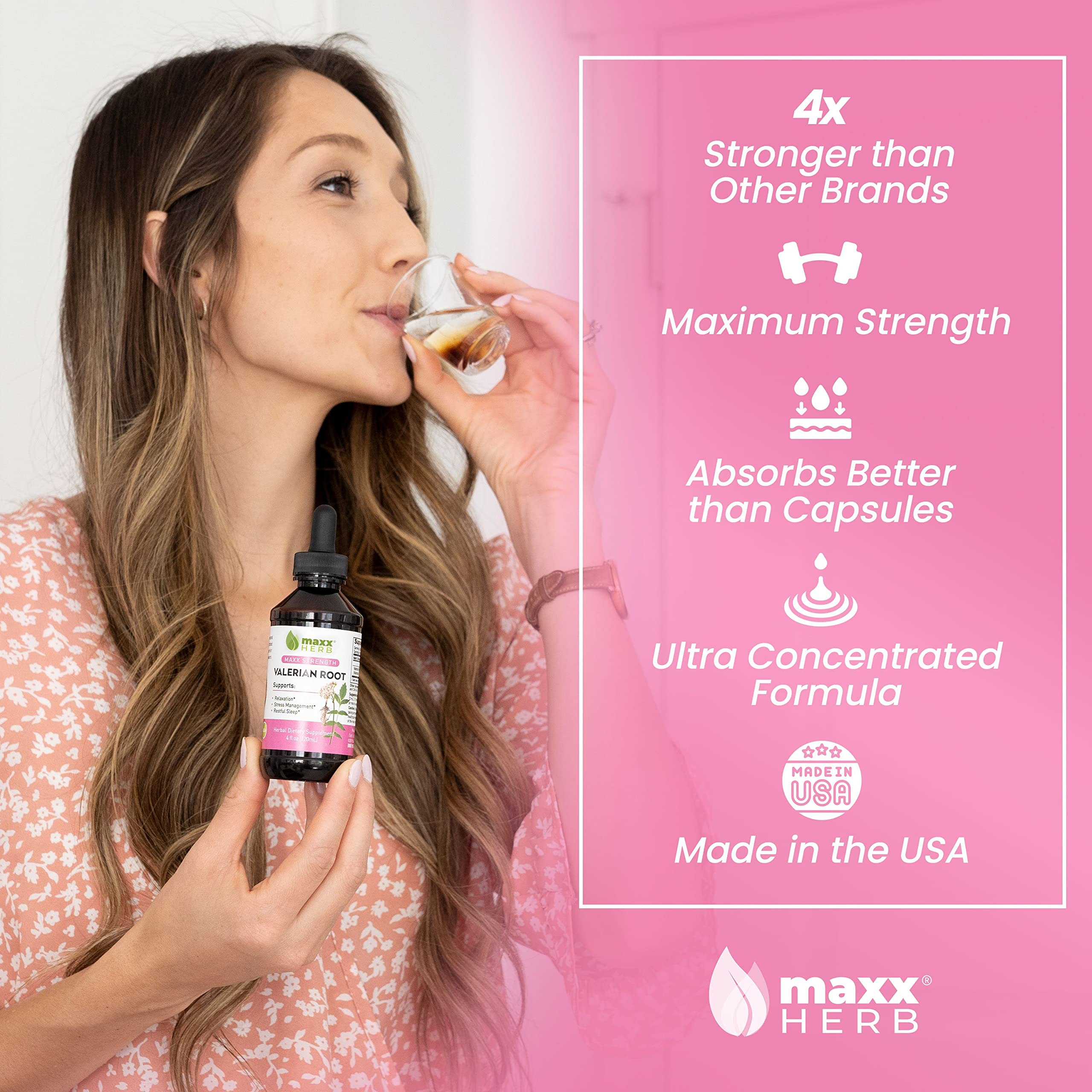 Maxx Herb Valerian Root Extract - Max Strength Liquid Supplement for Relaxation & Sleep Support, Alcohol-Free, Fast Absorption, 4 Bottles (4 Oz Each, 240 Servings) - Perfect for Nighttime Stress Relief & Natural Sleep Aid