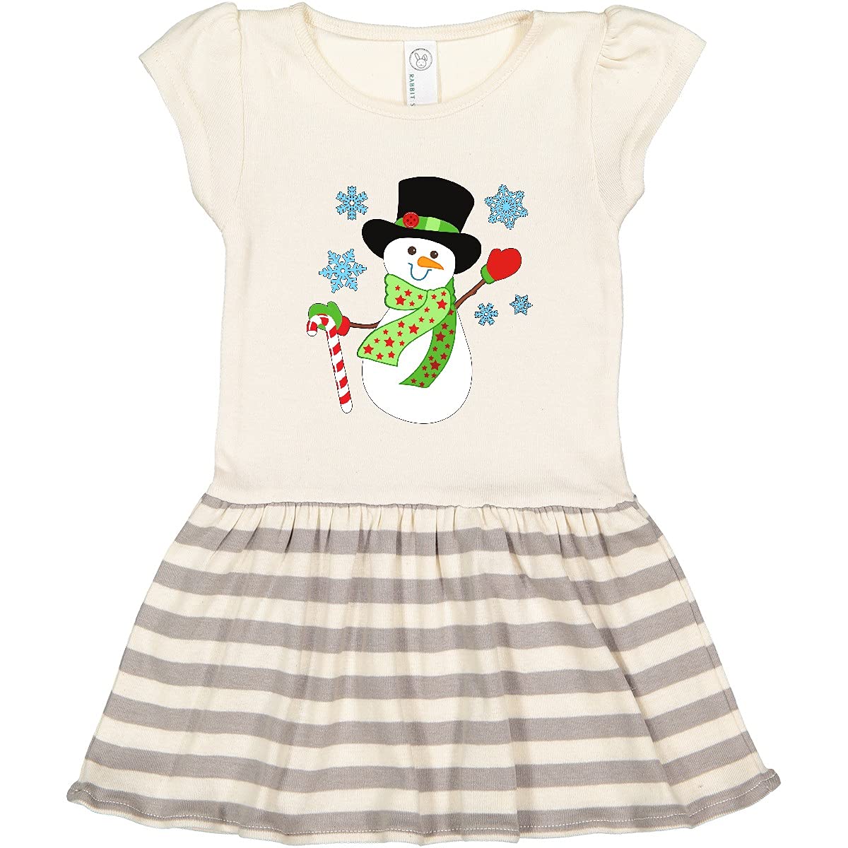 Inktastic Christmas Snowman in Top Hat with Candy Cane Toddler Dress - Festive Holiday Outfit for Girls, Cute Winter Party Dress for Toddler Christmas Photos & Family Gatherings