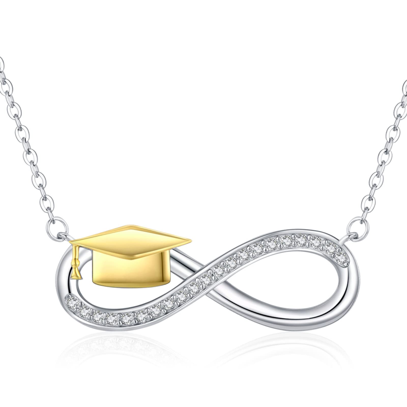 Coachuhhar S925 Sterling Silver Graduation Cap Infinity Necklace for Women - Elegant Graduation Gift for Her, Daughter, Class of 2023 - Perfect for College & High School Graduation Jewelry - Ideal for Commencement Ceremonies, Graduation Parties & Special Occasions
