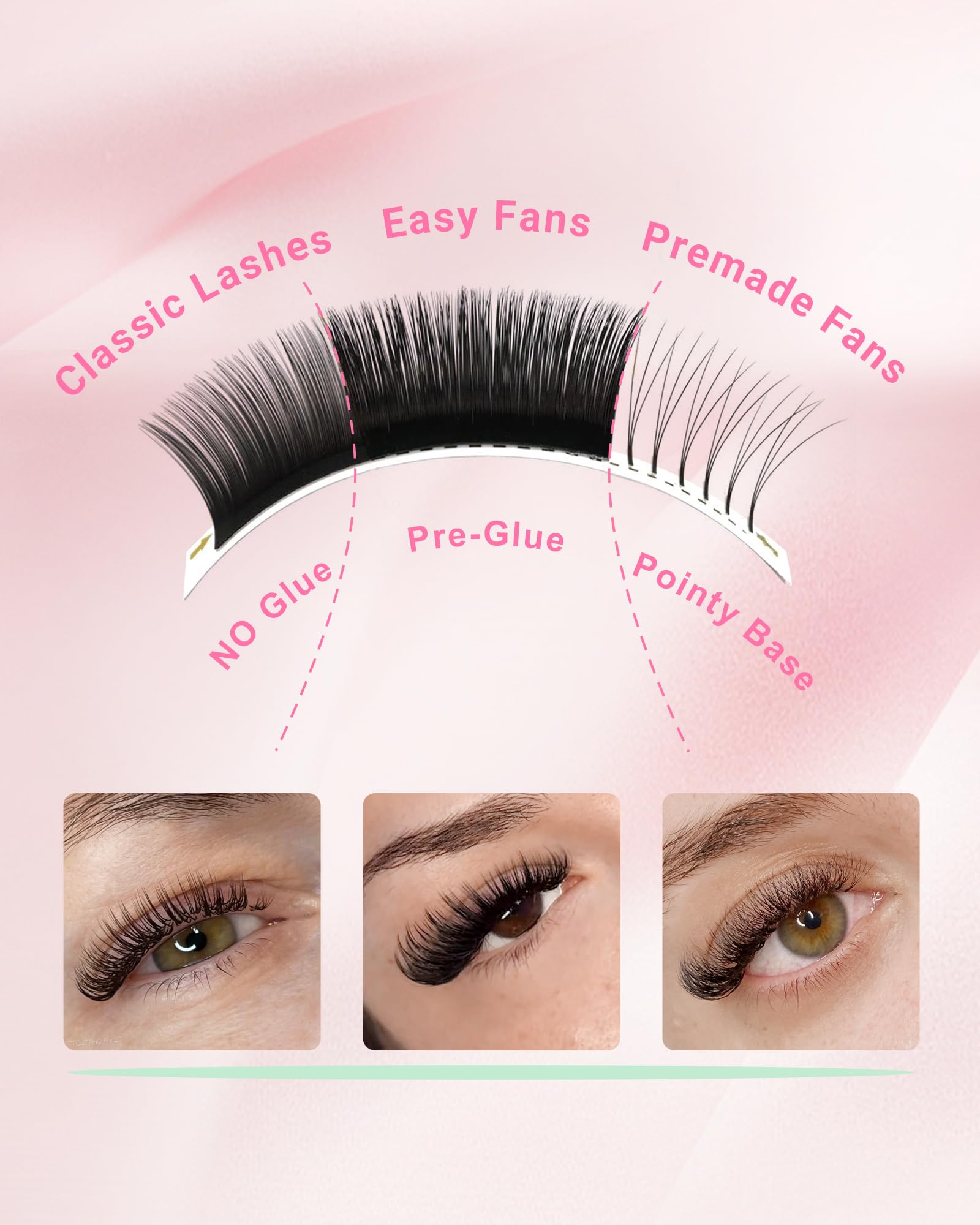 NAGARAKU Easy Fan Eyelash Extensions - 0.07 C Curl Volume Lashes 8-15mm, Rapid Blooming Faux Mink Cluster Lashes for Beginners - Soft Professional Lash Supplies for Salon, Bridal & Party Makeup