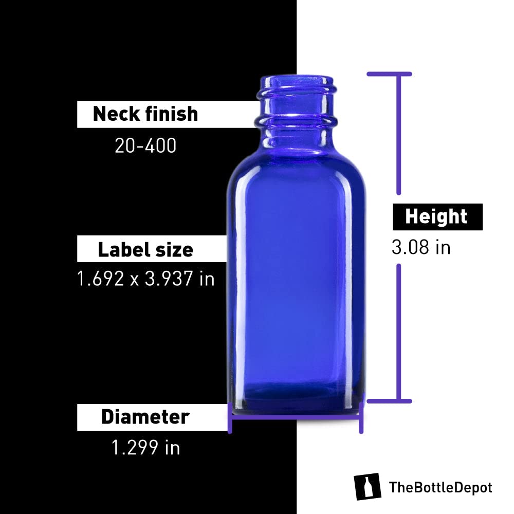 1 oz Blue Glass Boston Round Bottles - 360 Pack - 20-400 Neck Finish (Closures Not Included) - Wholesale Bulk for Essential Oils, DIY Crafts, and Home Brewing