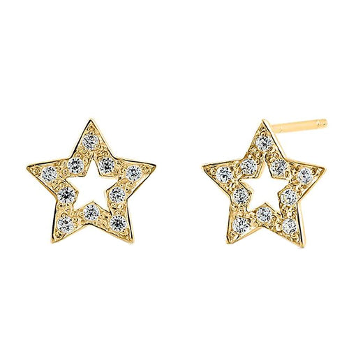 14K Solid Yellow Gold Star Stud Earrings with Clear Cubic Zirconia - Perfect for Everyday Wear, Gifts & Special Occasions