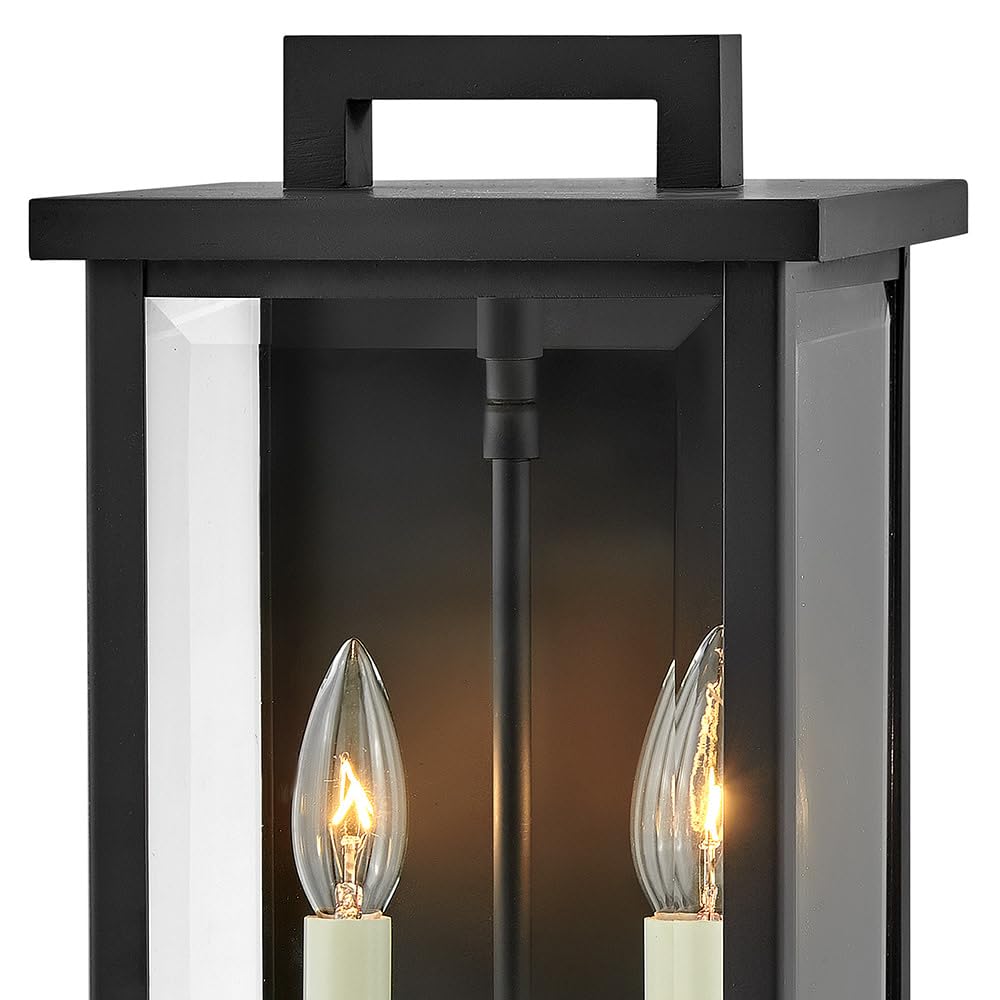 Hinkley Weymouth Medium Wall Mount Outdoor Lantern - Estate Series, 2-Light Black Aluminum Sconce with Clear Beveled Glass & Candle Sleeves - Perfect for Porch, Patio, Garden, and Entryway Lighting