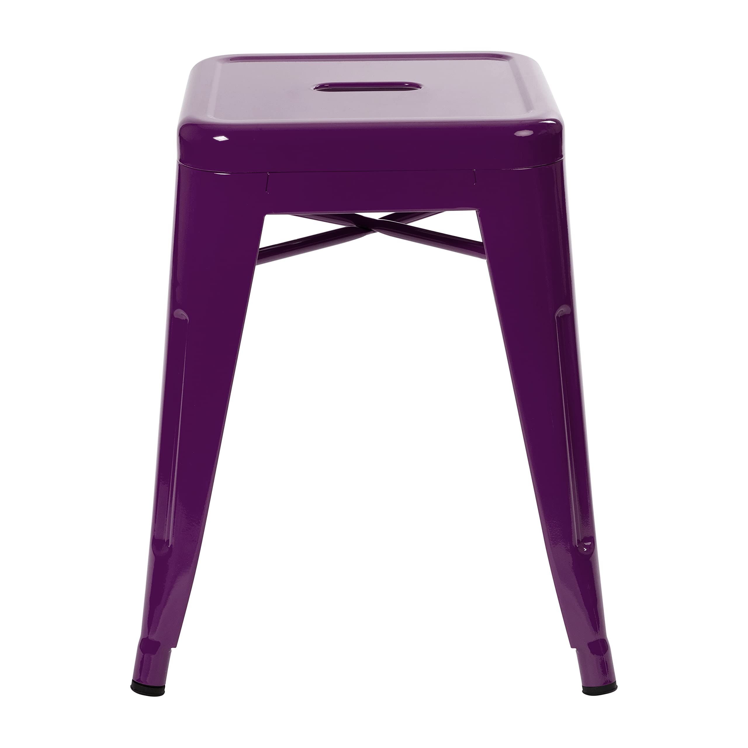 EMMA + OLIVER 18 Inch Stackable Metal Bar Stools - Set of 4 Purple Dining Chairs for Kitchen Island, Breakfast Nook & Small Space Decor | Indoor Counter Height Stools