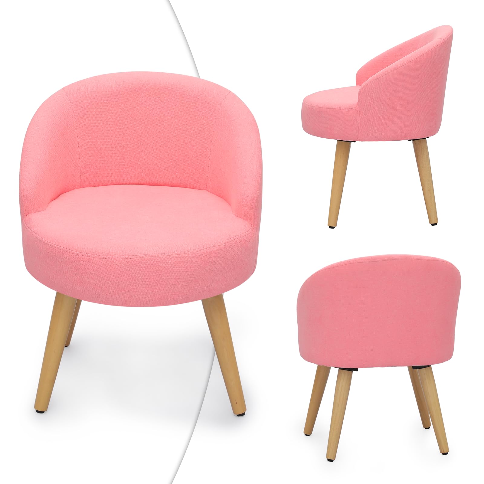 Magshion Velvet Vanity Chair with Back & Wooden Legs - Pink Accent Makeup Chair for Bedroom | Cute Linen Single Chair for Dressing Table, Girls Room Decor & Home Beauty Station