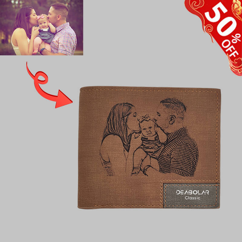 Personalized Men's Bifold Photo Wallet - Custom Engraved Leather Wallet for Dad, Husband - Perfect Christmas Gift for Him - Great for Travel, Business & Everyday Use