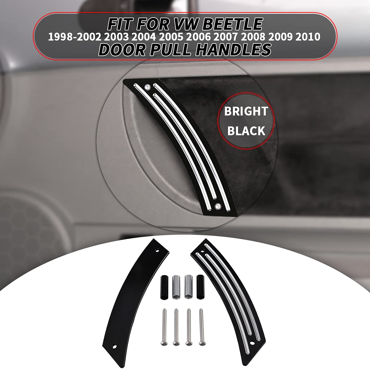 Volkswagen Beetle Car Interior Door Handle - Driver & Passenger Side Replacement - Durable Aluminum Door Pull Handle Panel Repair - Black - Perfect for Car Interior Upgrades & DIY Fixes