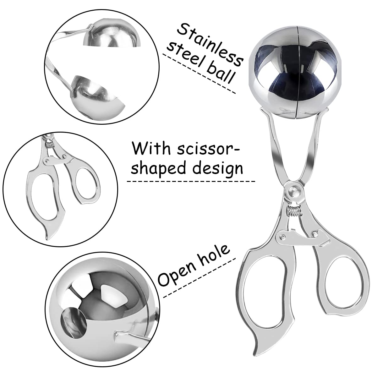 DOERDO Stainless Steel Meatball Maker Tool - 4.5CM Meat Baller for Perfect Meatballs, Ice Cream Scoop & Fruit Disher - Durable Kitchen Utensil for Cooking, Baking & Meal Prep