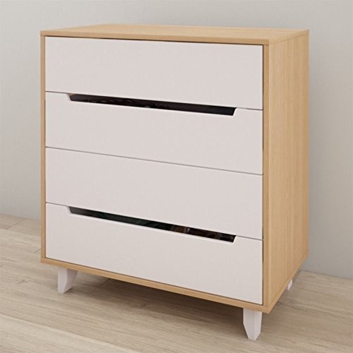 Pemberly Row White & Natural Maple 4-Drawer Bedroom Storage Chest - Perfect for Clothes, Blankets & Home Organization