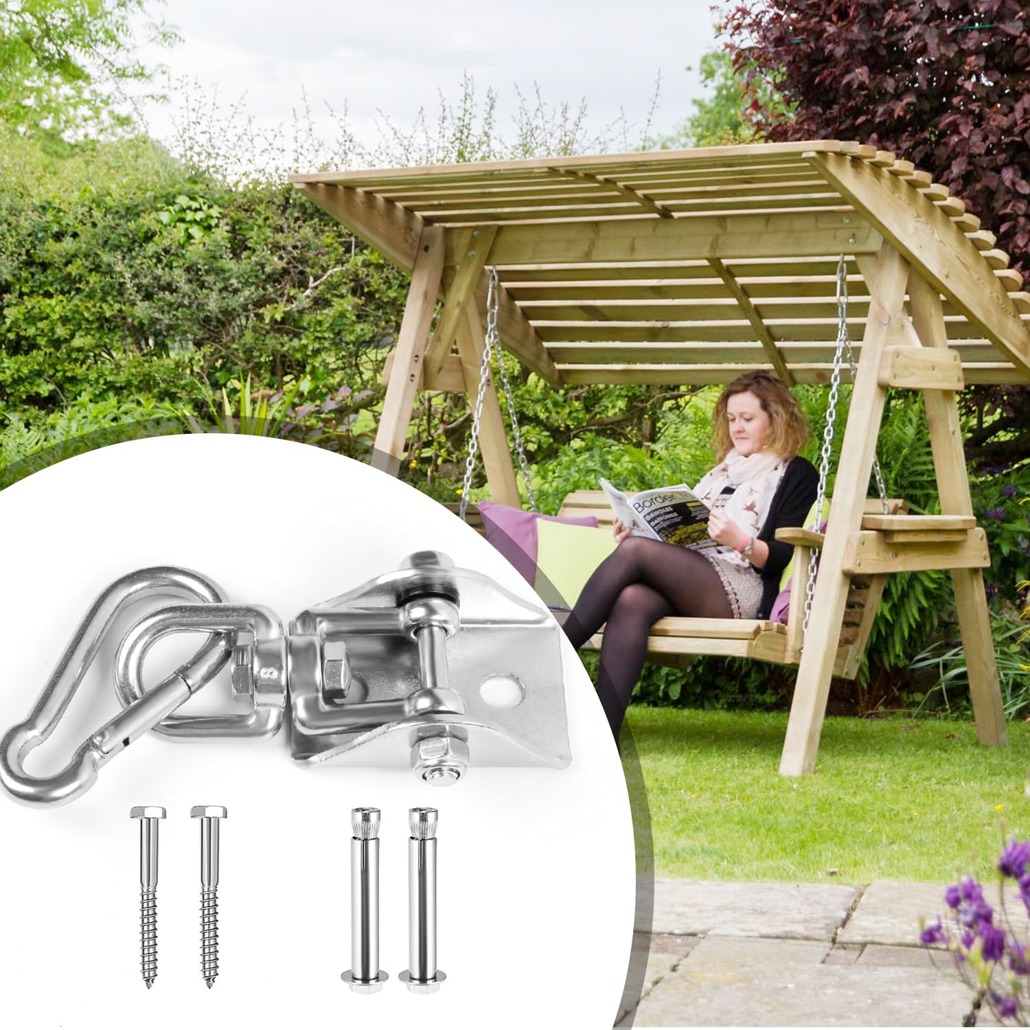 Heavy Duty 1200 lb Capacity Stainless Steel Swing Hangers for Wooden/Concrete Swing Set - 360° Rotating Hammock Hanging Kit - Perfect for Yoga Swings, Porch Chairs, Tree Swings & Indoor/Outdoor Use (Silver)