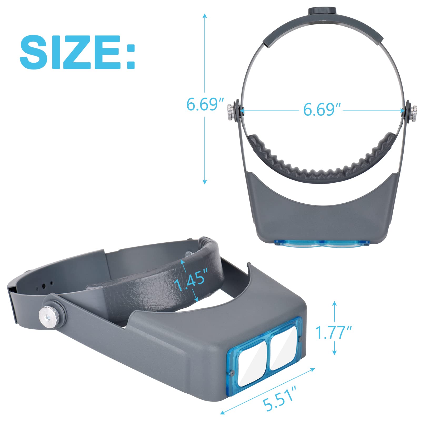 Professional Head Mount Magnifier Optivisor - 1.5X 2X 2.5X 3.5X Magnifying Glasses with 4 Interchangeable Lenses - Jewelers Loupe & Optical Visor for Close Work - Perfect for Electronics Repair, Watchmaking, Jewelry Crafting & Detailed Hobby Work